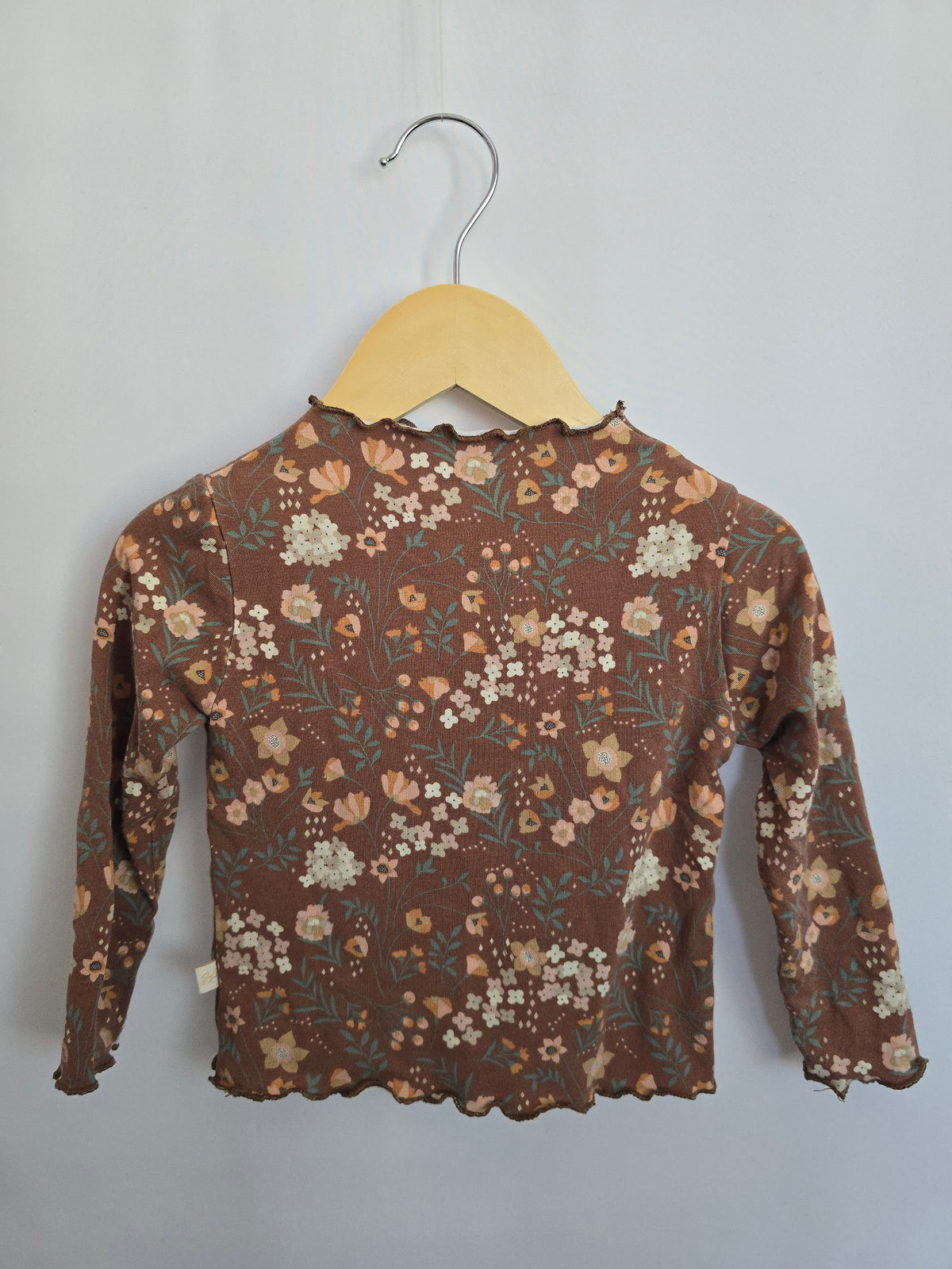 Jax & Lennon Lettuce Hem Autumn Floral Long Sleeve Shirt • 12-18 months