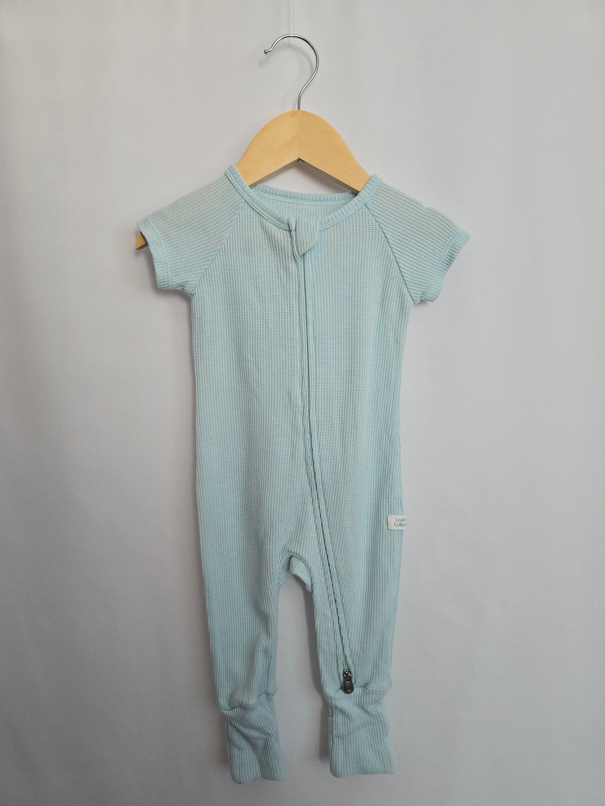 PLAY Loulou Lollipop Light Blue Waffle Zip Romper • 3-6 months