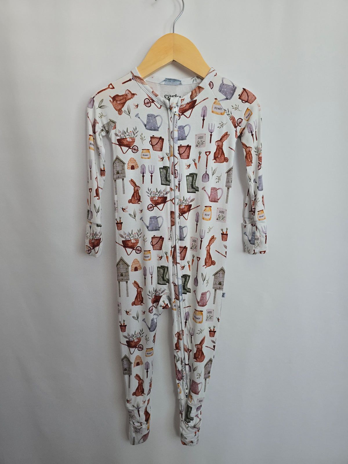 Early Grey Garden Bunny Zip Romper • 12-18 months