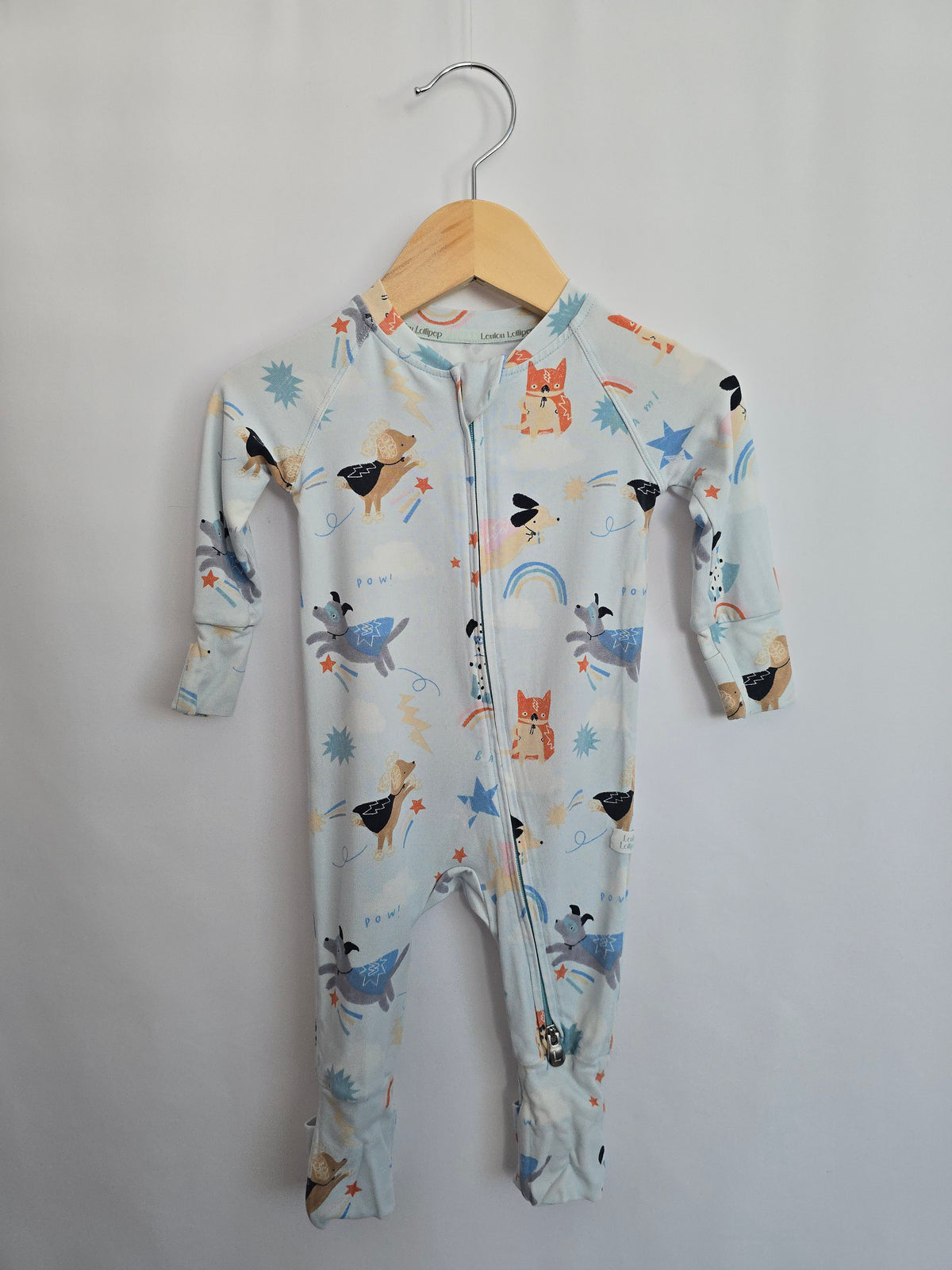 Loulou Lollipop Superdogs Long Sleeve Zip Romper • 0-3 months
