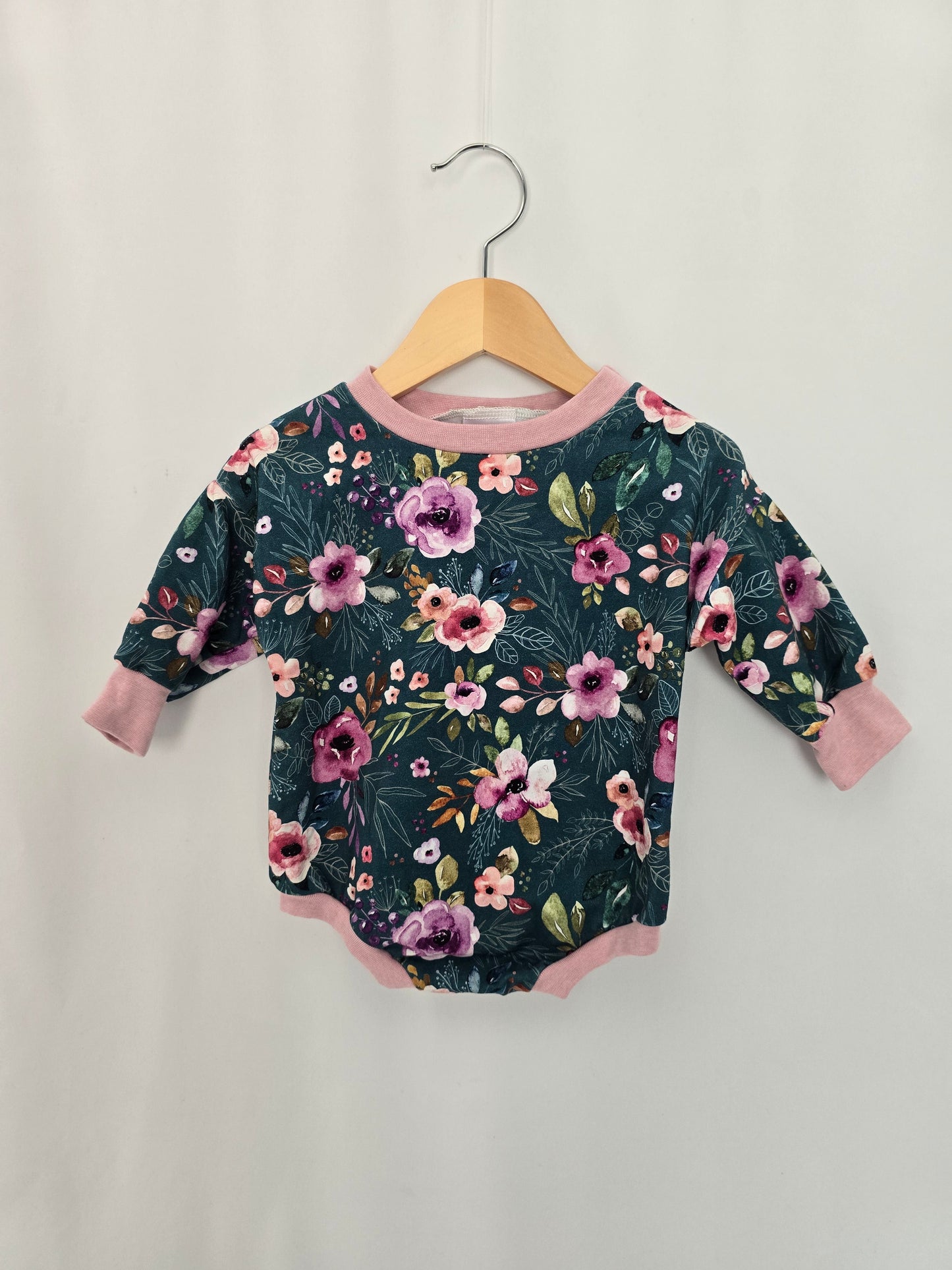 Happy Apple Blue Floral Long Sleeve Bubble Romper • 3-6 months