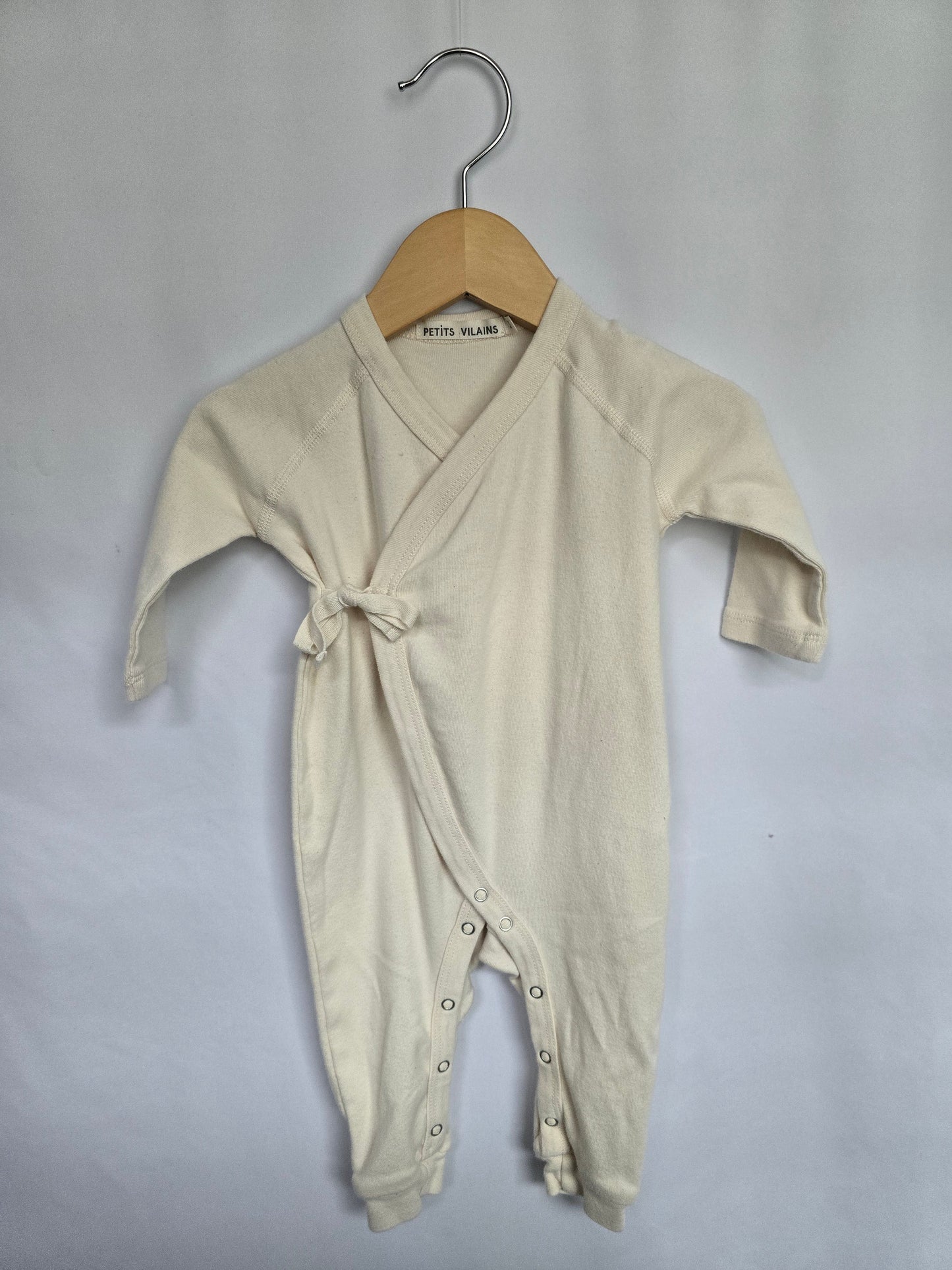 Petits Vilains Cream Tie Sleeper • 3-6 months