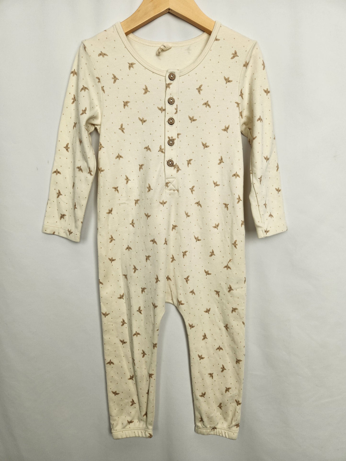 Quincy Mae Doves Button Down Romper • 2-3 years