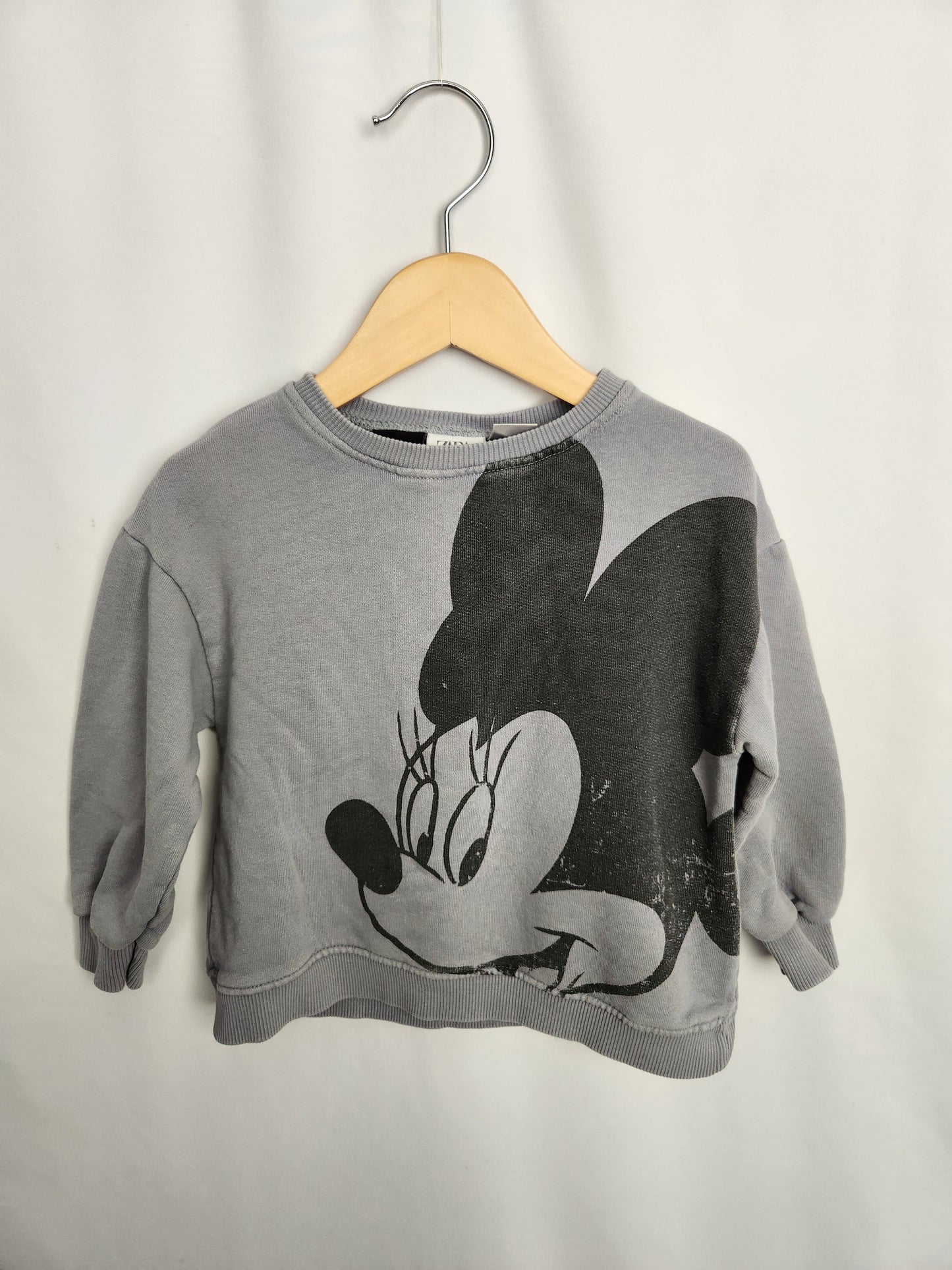 Zara Blue Grey Minnie Mouse Crewneck • 18-24 months