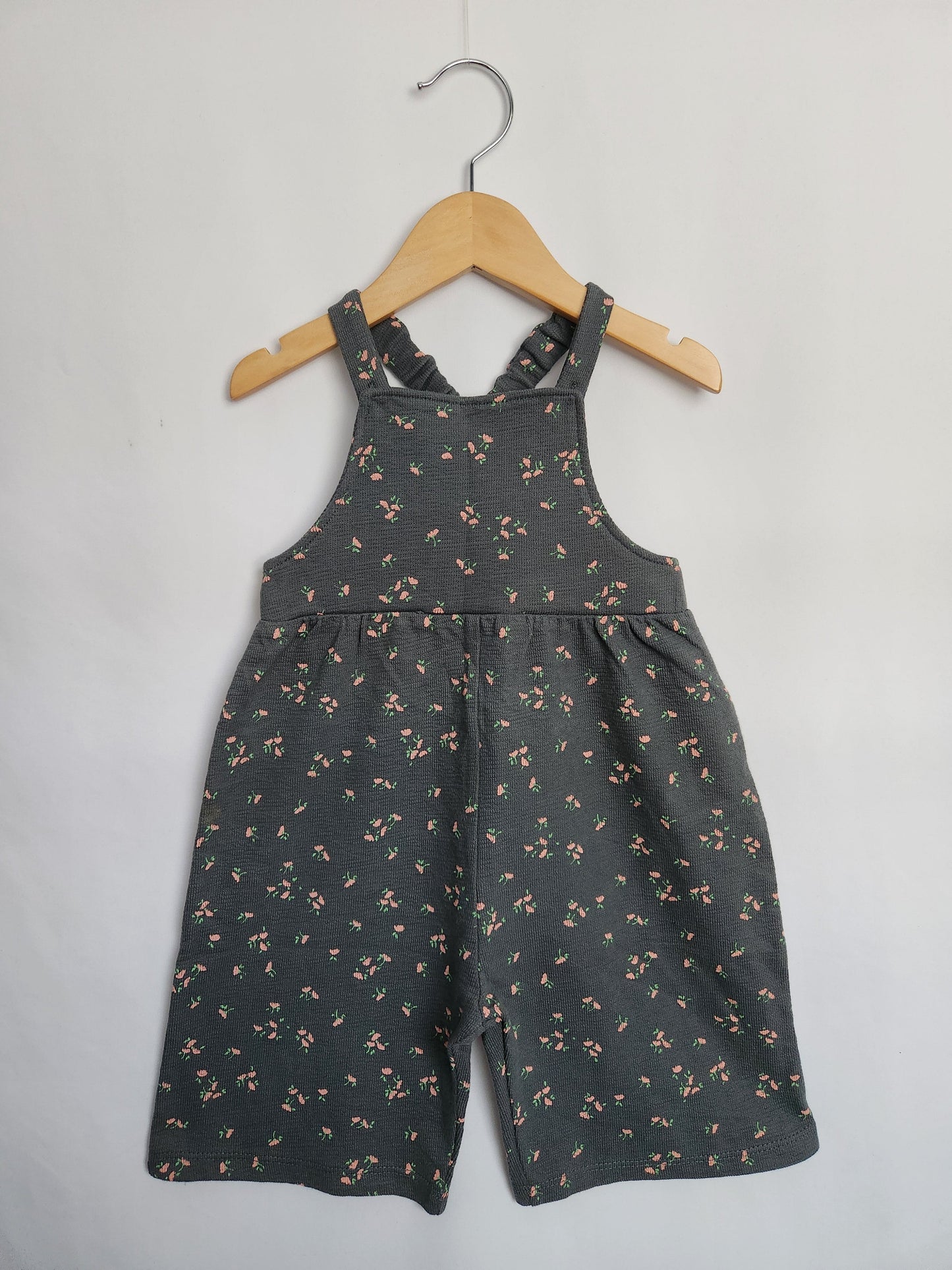 NEW Zara Grey Floral Wide Leg Romperalls • 9-12 months