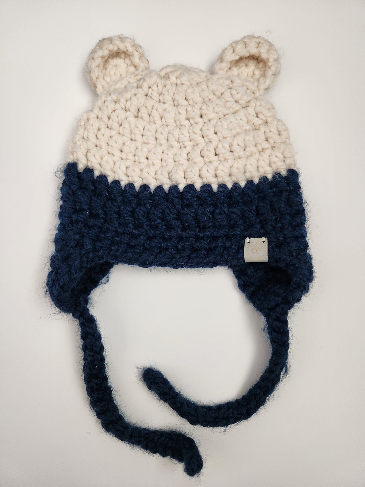 Gem Creations Cream and Blue Bear Ears Toque • 2-4 years