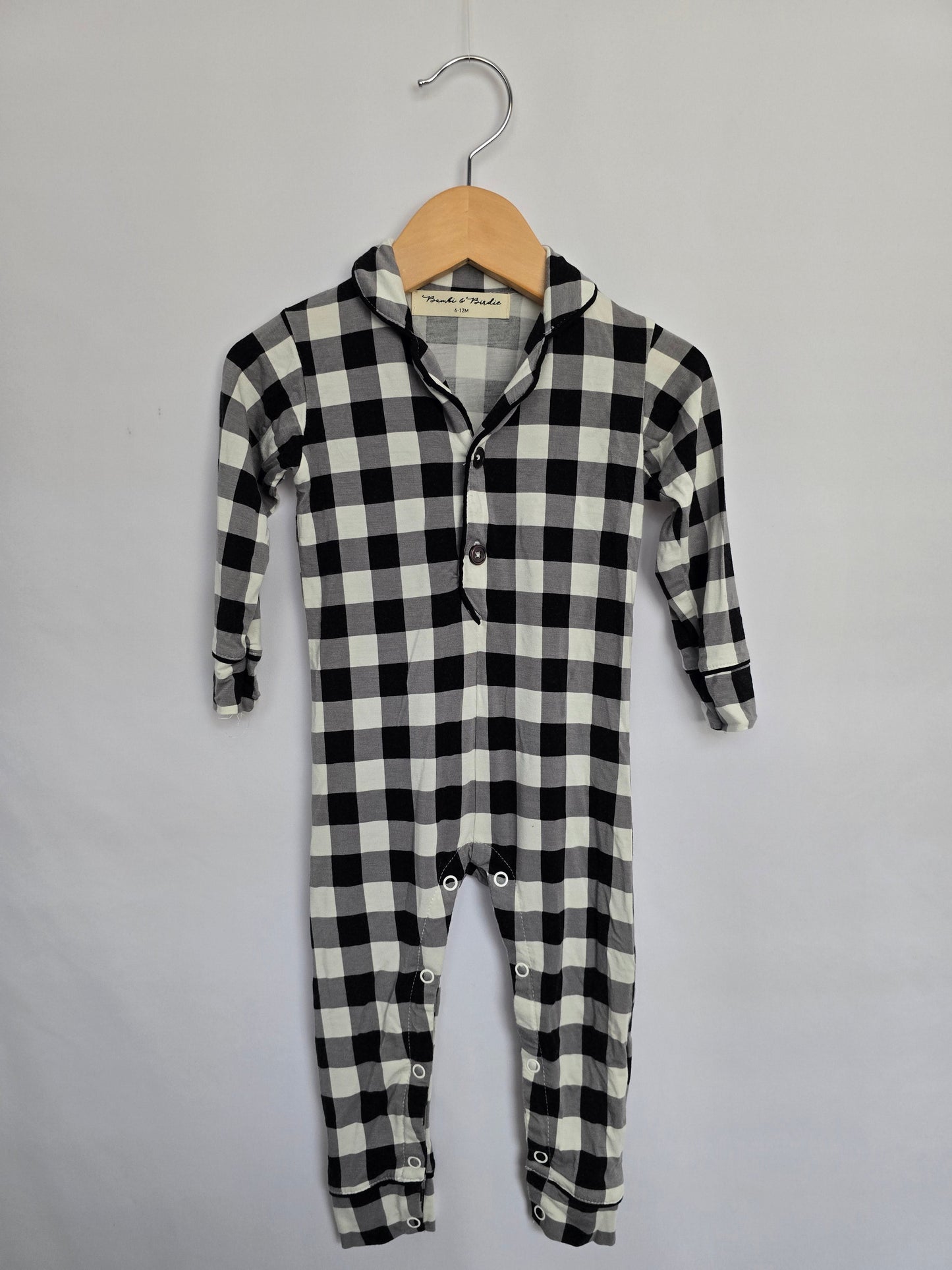 Bambi & Birdie Checkered Snap Romper • 6-12 months