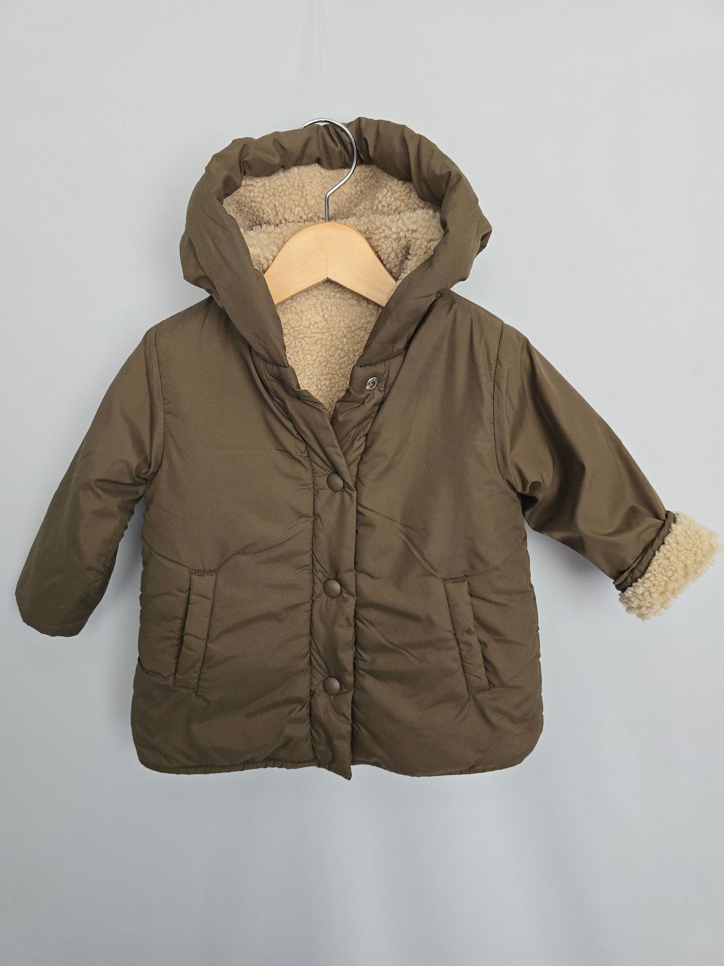 Zara Olive Reversible Carge/Teddy Jacket • 18-24 months
