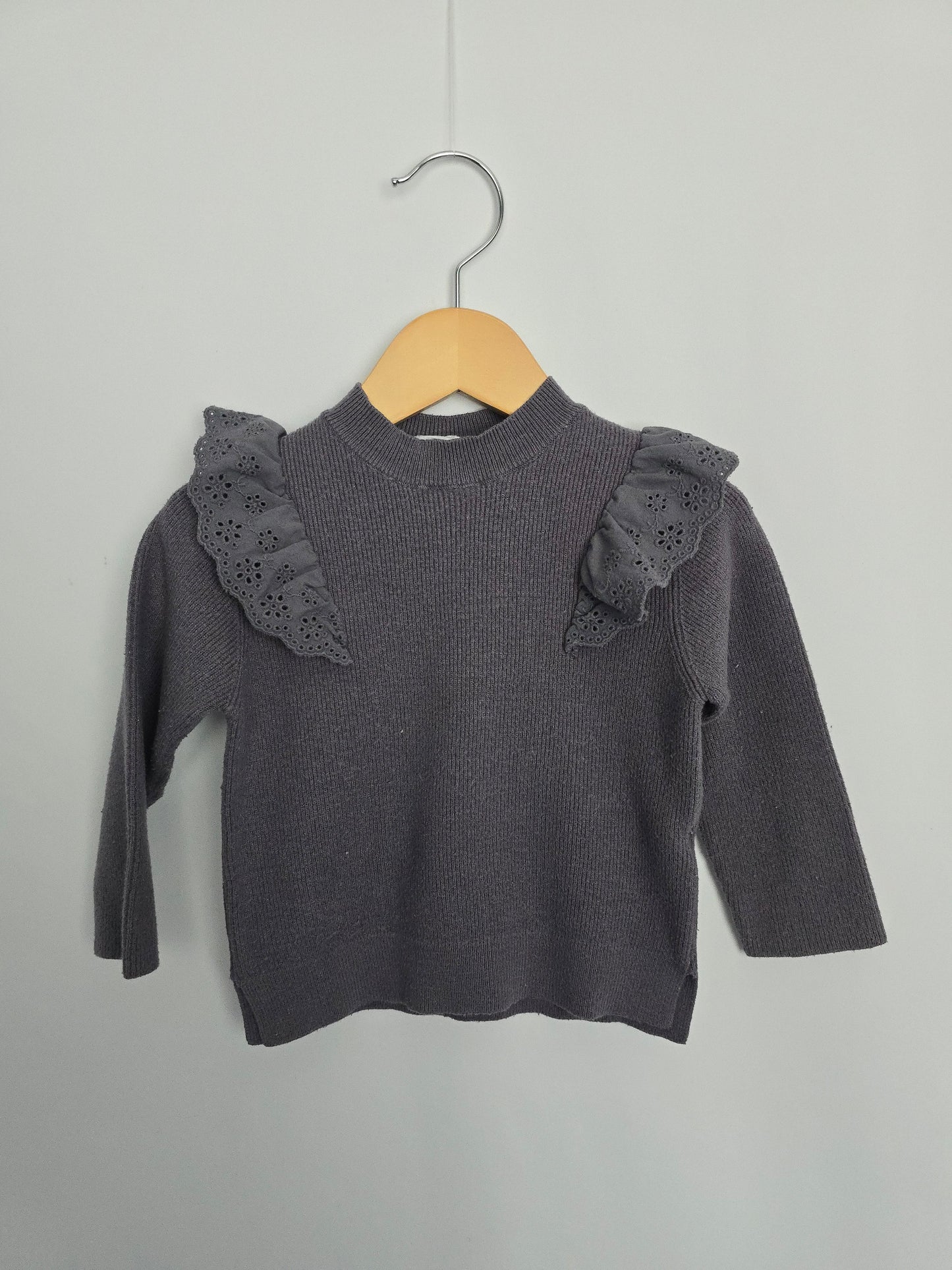 Zara Slate Blue Ruffle Shoulder Sweater • 2 years