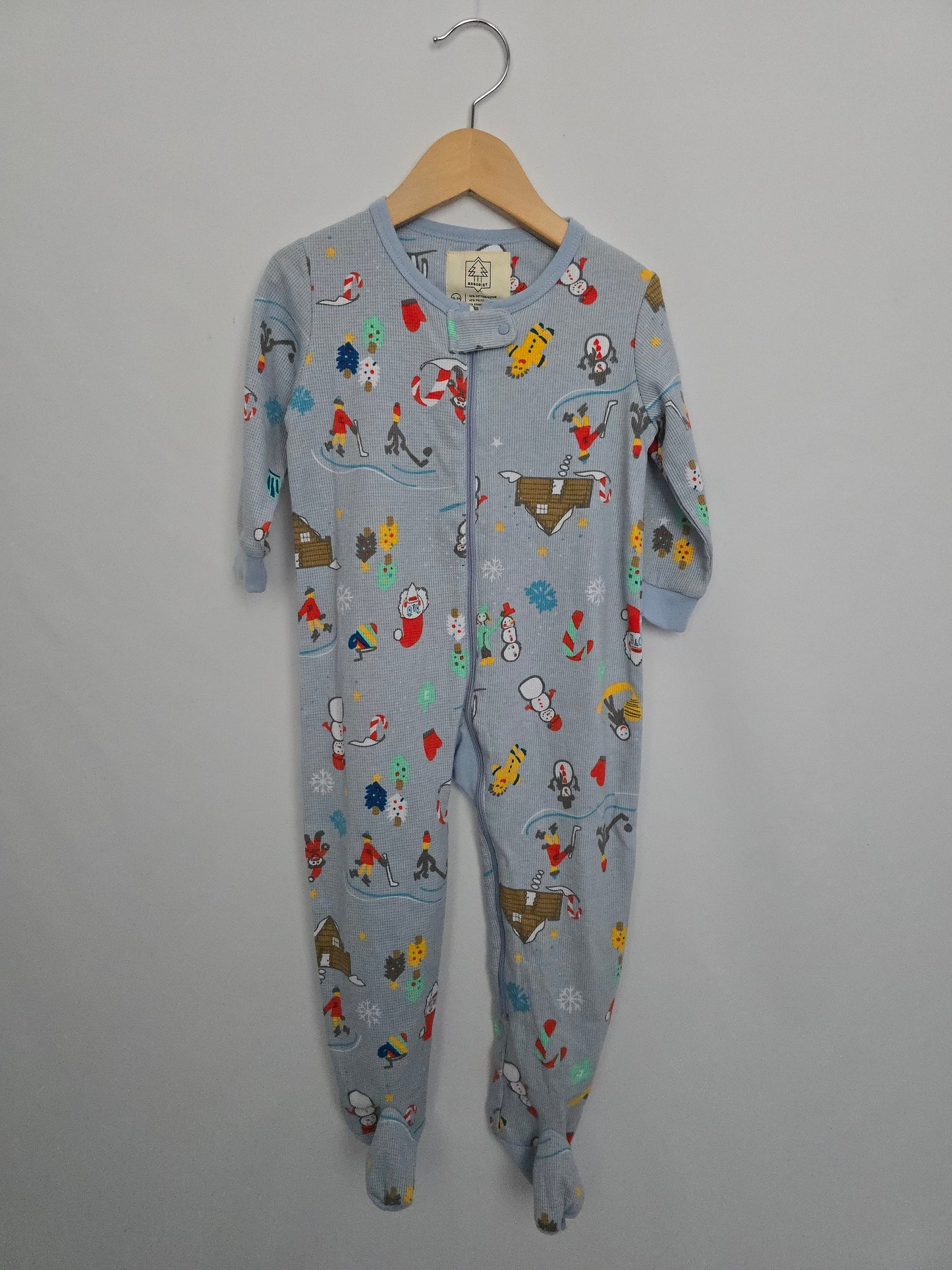 Arborist Blue Holiday Waffle Zip Footie • 18-24 months