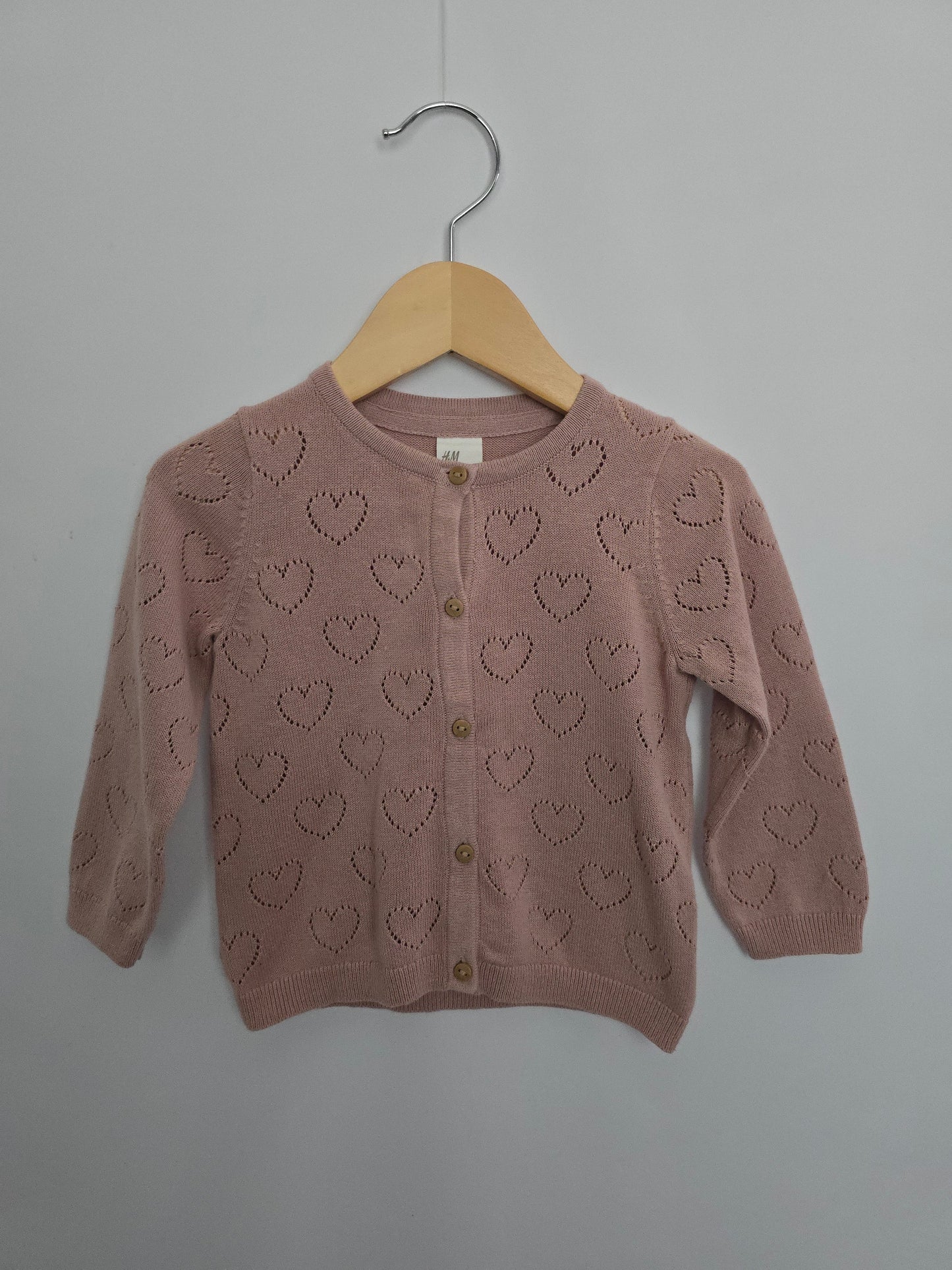 H&M Dusty Pink Hearts Knit Cardigan • 9-12 months