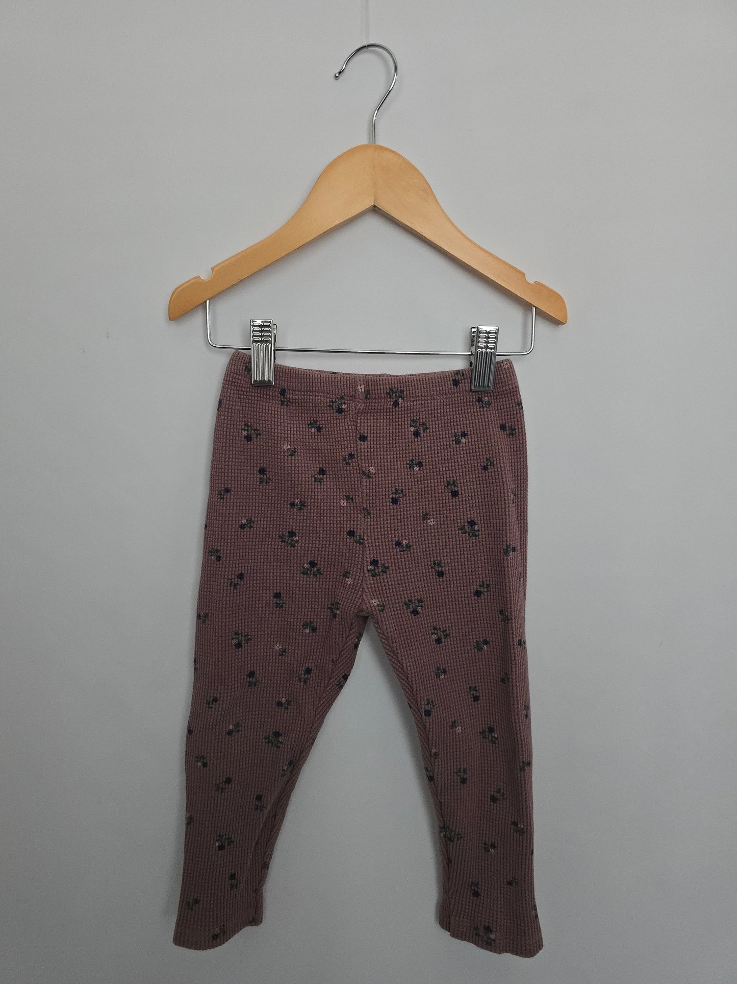 Zara Mauve Floral Waffle Leggings • 2-3 years