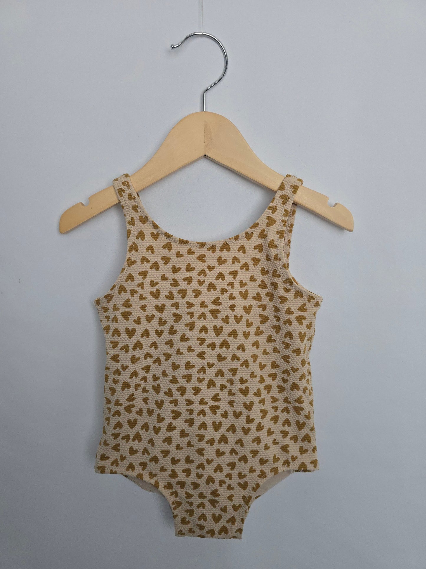 H&M Tan Hearts Swimsuit • 12-18 months