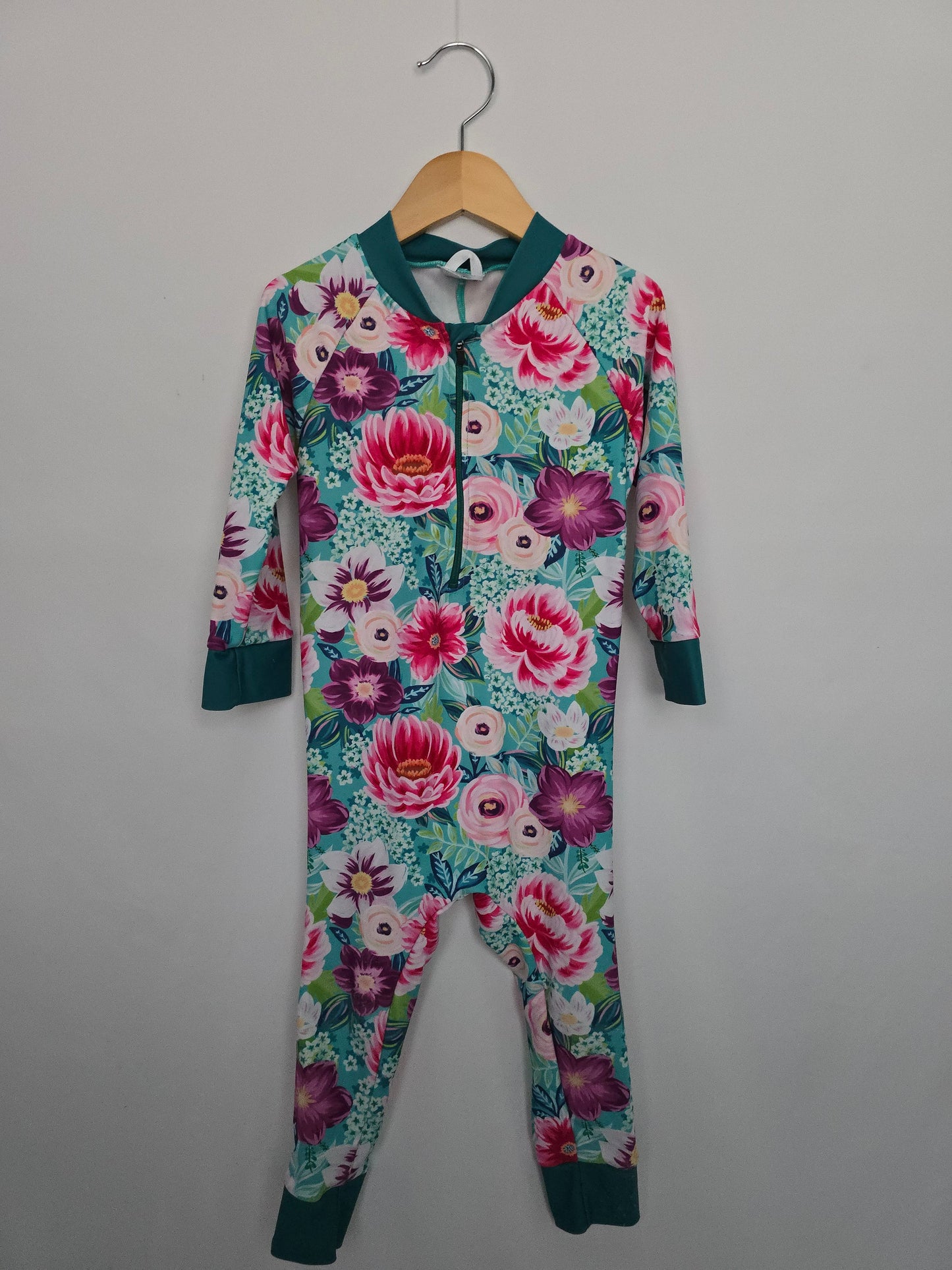 Honeysuckle Teal Swim Floral Sunsuit • 3T