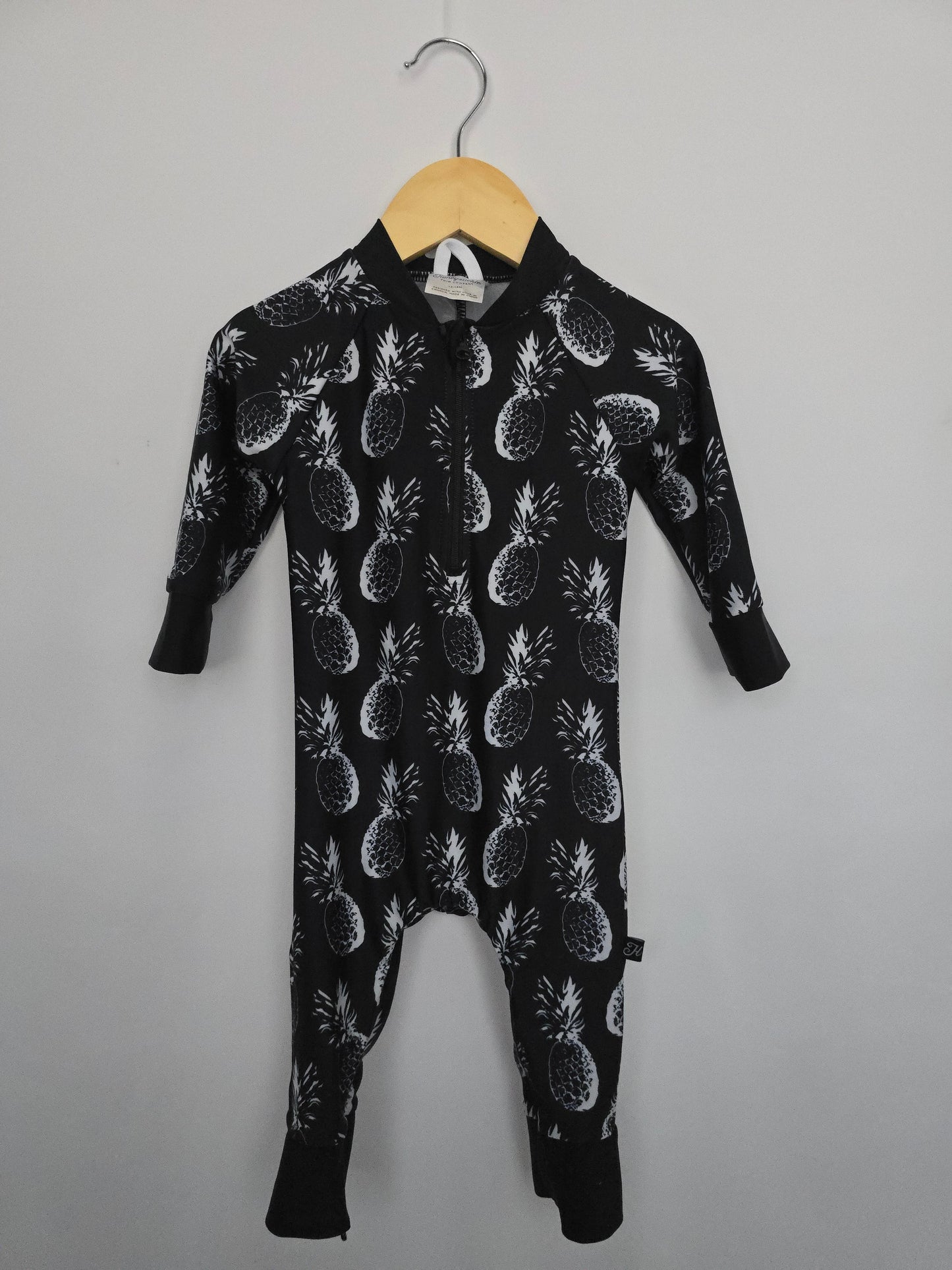Honeysuckle Swim Black/White Pineapple Sunsuit • 12-18 months