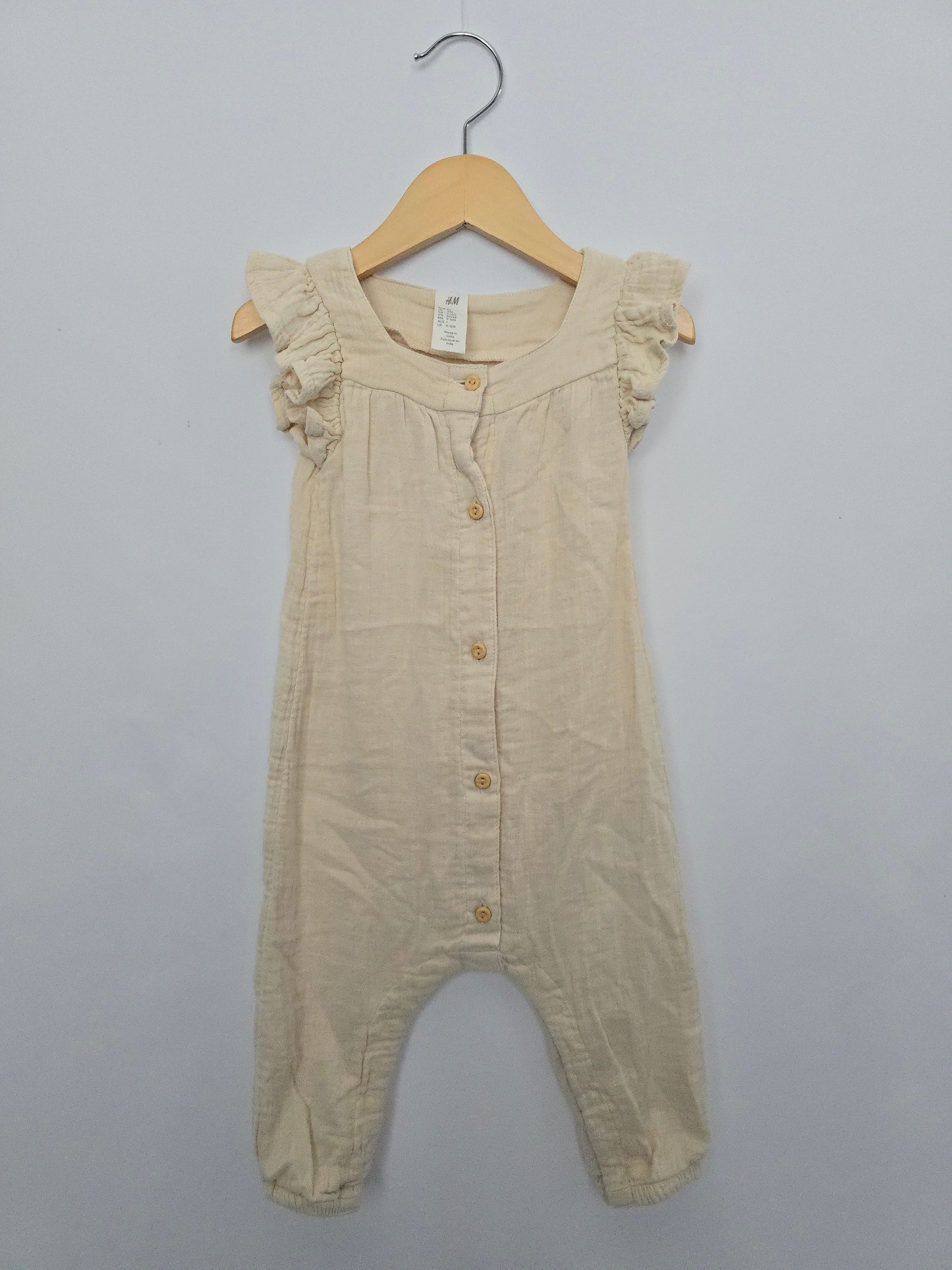 H&M Oat Muslin Cotton Romper • 9-12 months