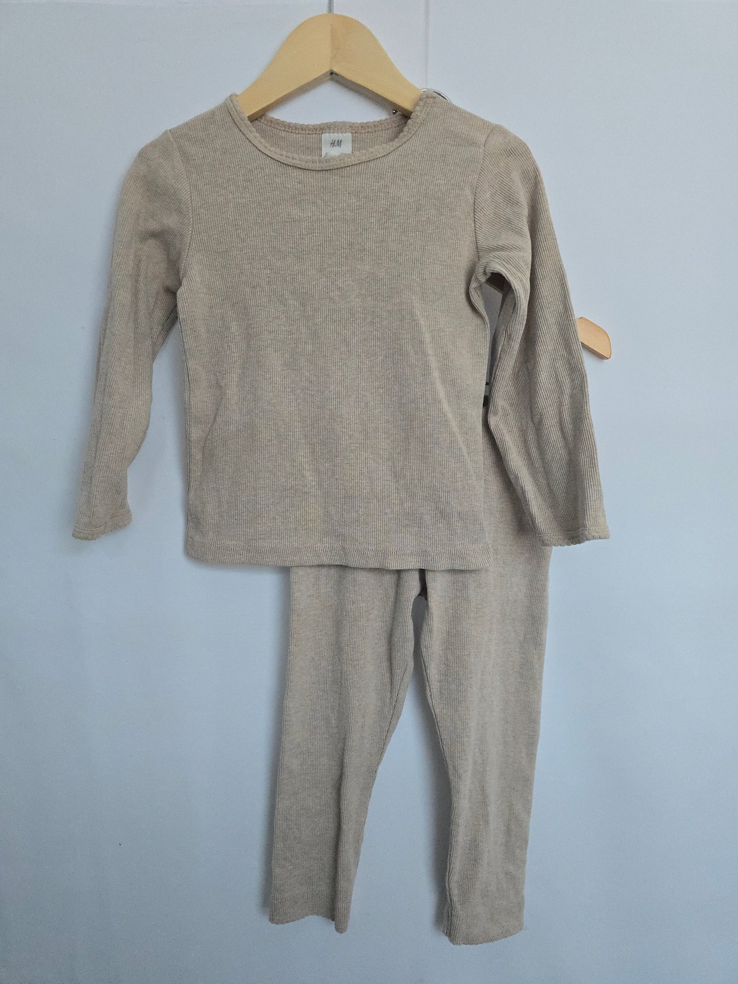 H&M Oat Ribbed Top & Leggings • 18-24 months