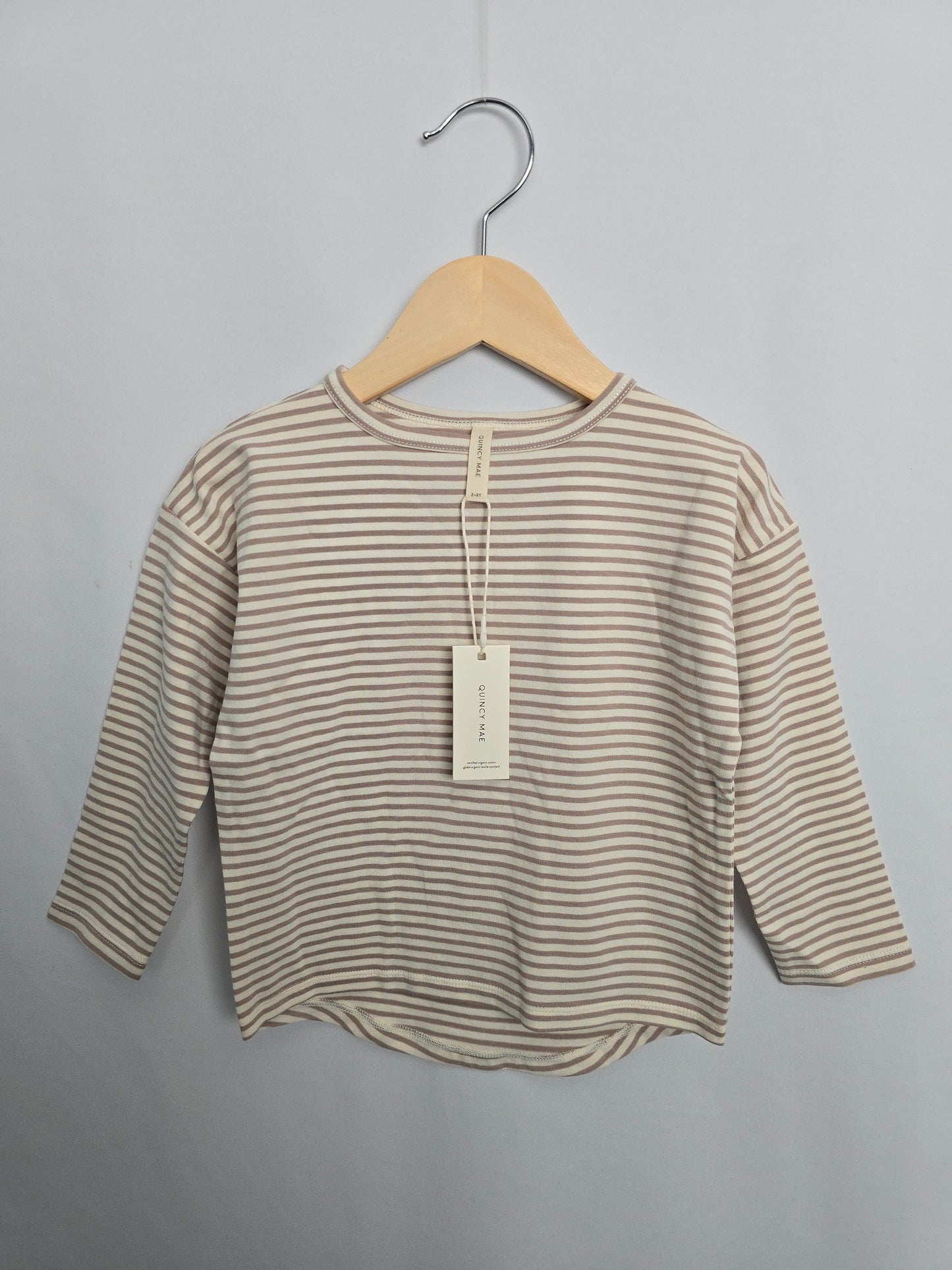 NEW Quincy Mae Taupe Stripe Long Sleeve • 2-3 years