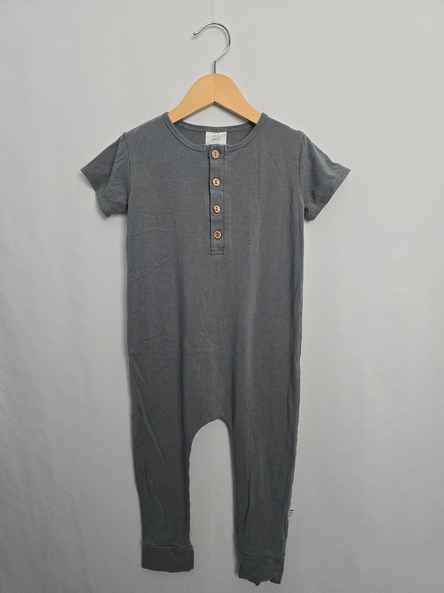 Tiny Button Apparel Blue Grey Tee Romper • 2-3 years
