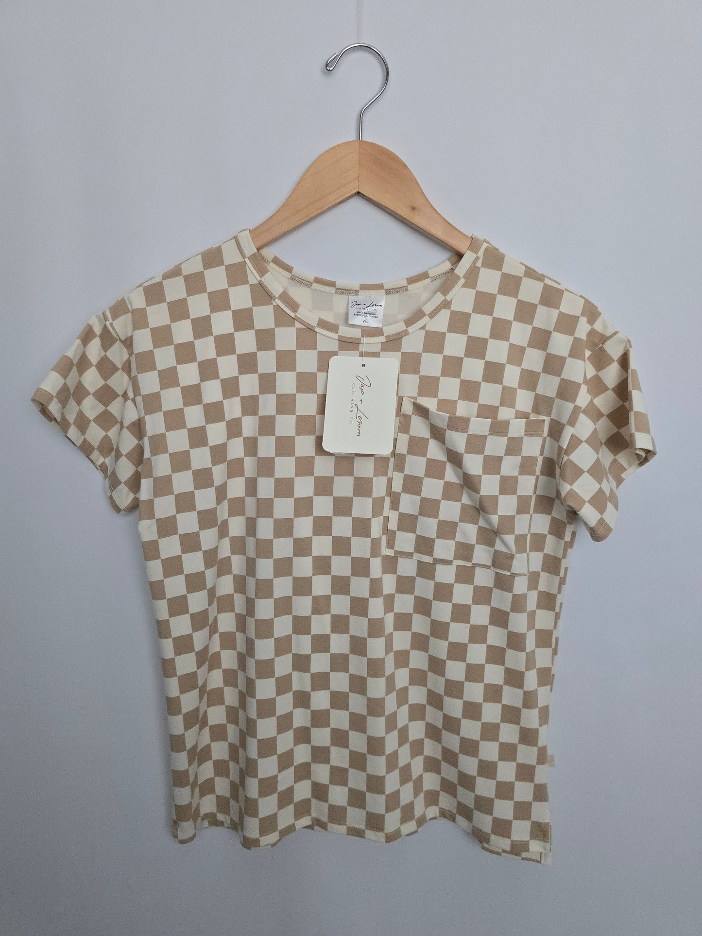 NEW Jax & Lennon Beige Checker Boxy Tee • Youth Medium 8-9 years