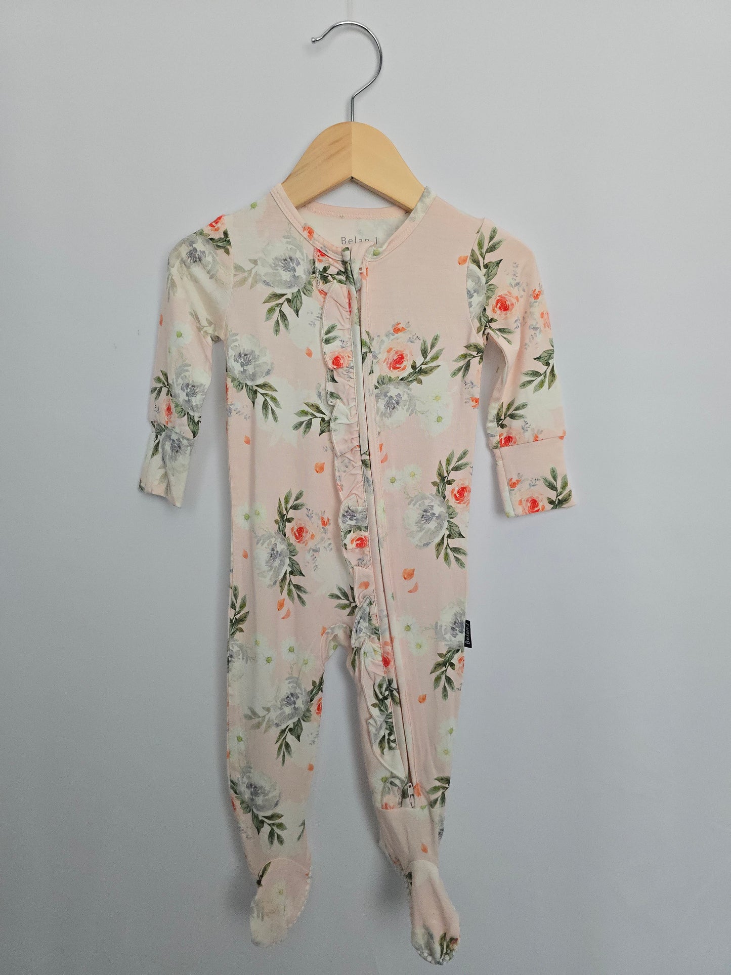 Belan J Blush Floral Zip Footie • 6-12 months