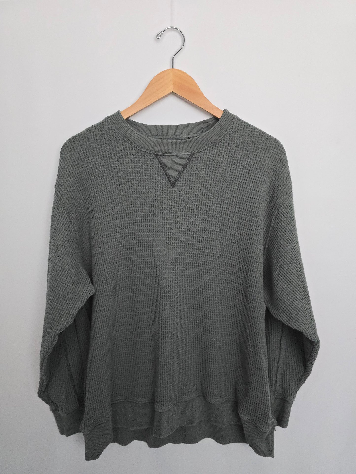 Aerie Olive Waffle Oversize Crew • Large