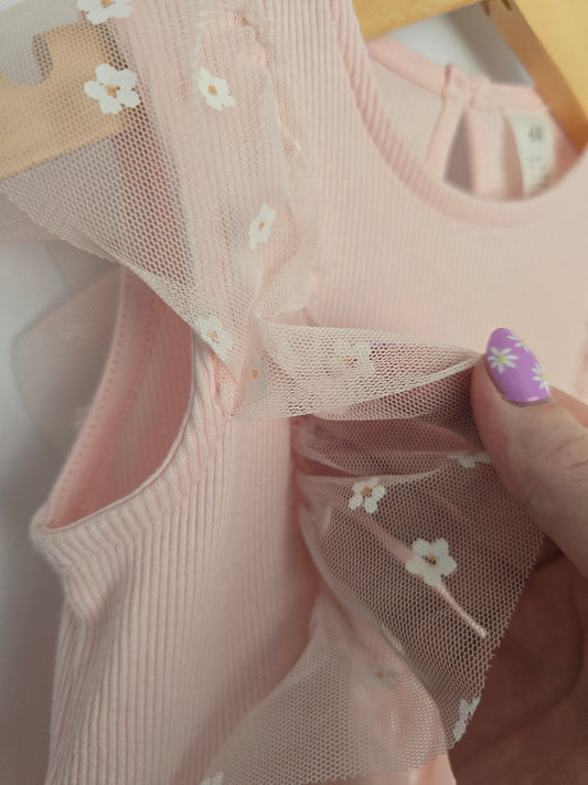 H&M Baby Pink Floral Tulle Dress *flaw* • 12-18 months
