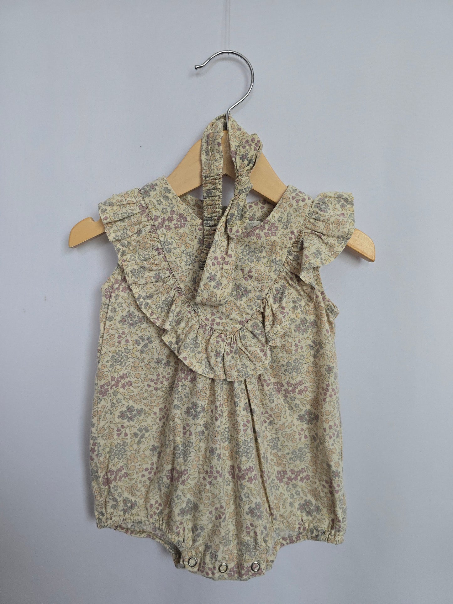Rylee + Cru Pastel Floral Organic Cotton Bubble Romper & Headband • 3-6 months
