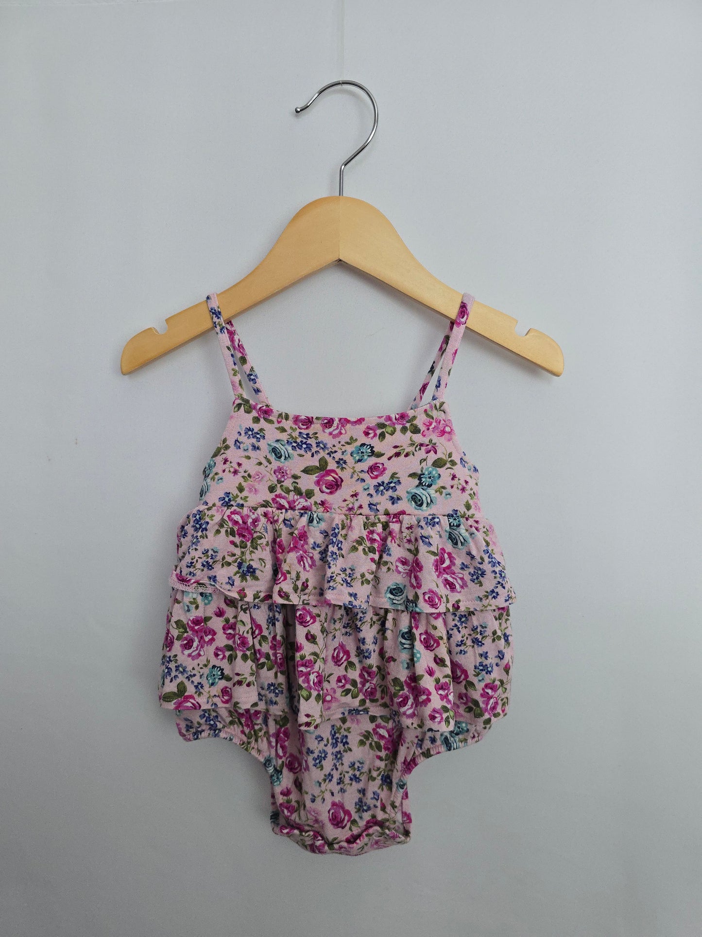 Posh Peanut Pink Floral Tiered Bodysuit • 3-6 months