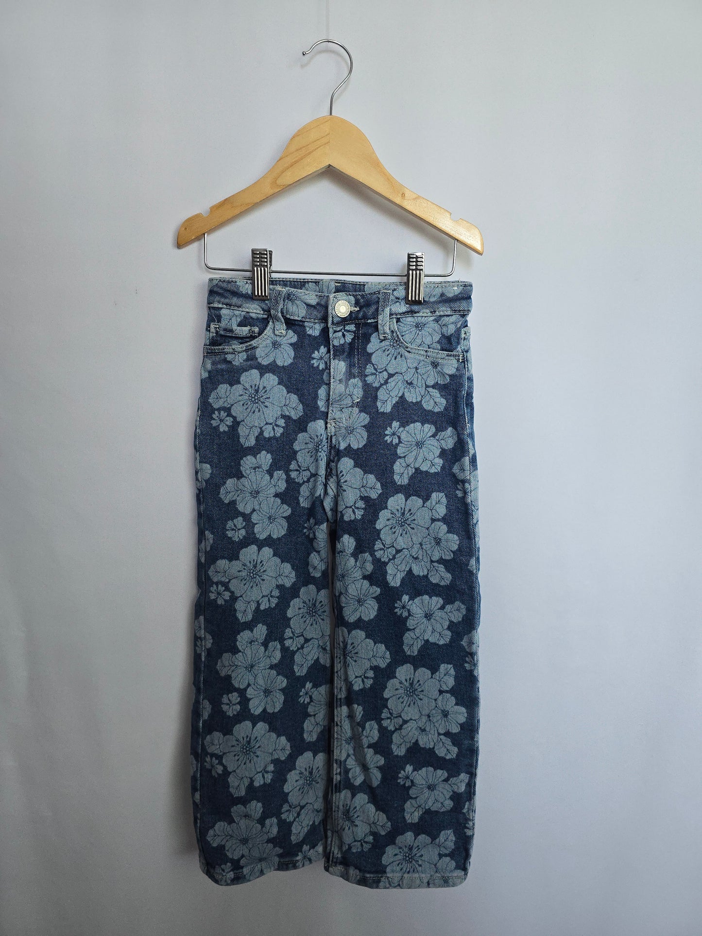 H&M Wide Leg Floral Denim • 4-5 years