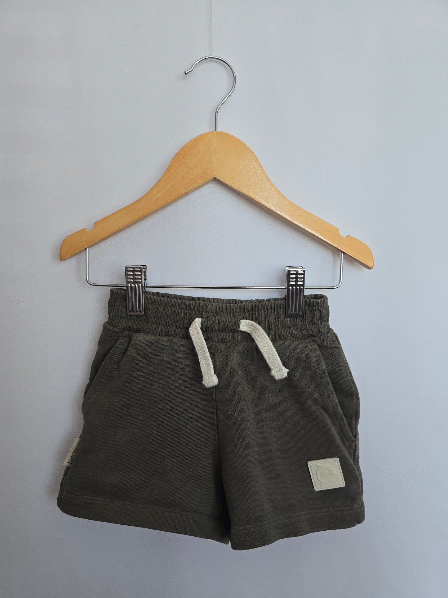 Kid Orca Olive French Terry Drawstring Shorts • 12-18 months