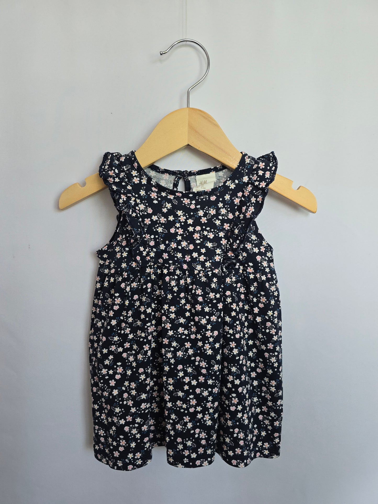 H&M Navy Floral Ruffle Dress • 4-6 months