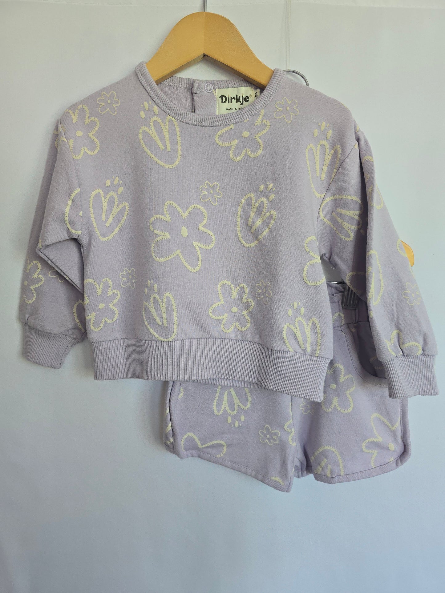 Dirkje Purple Flowers Crewneck & Shorts Set • 12 months