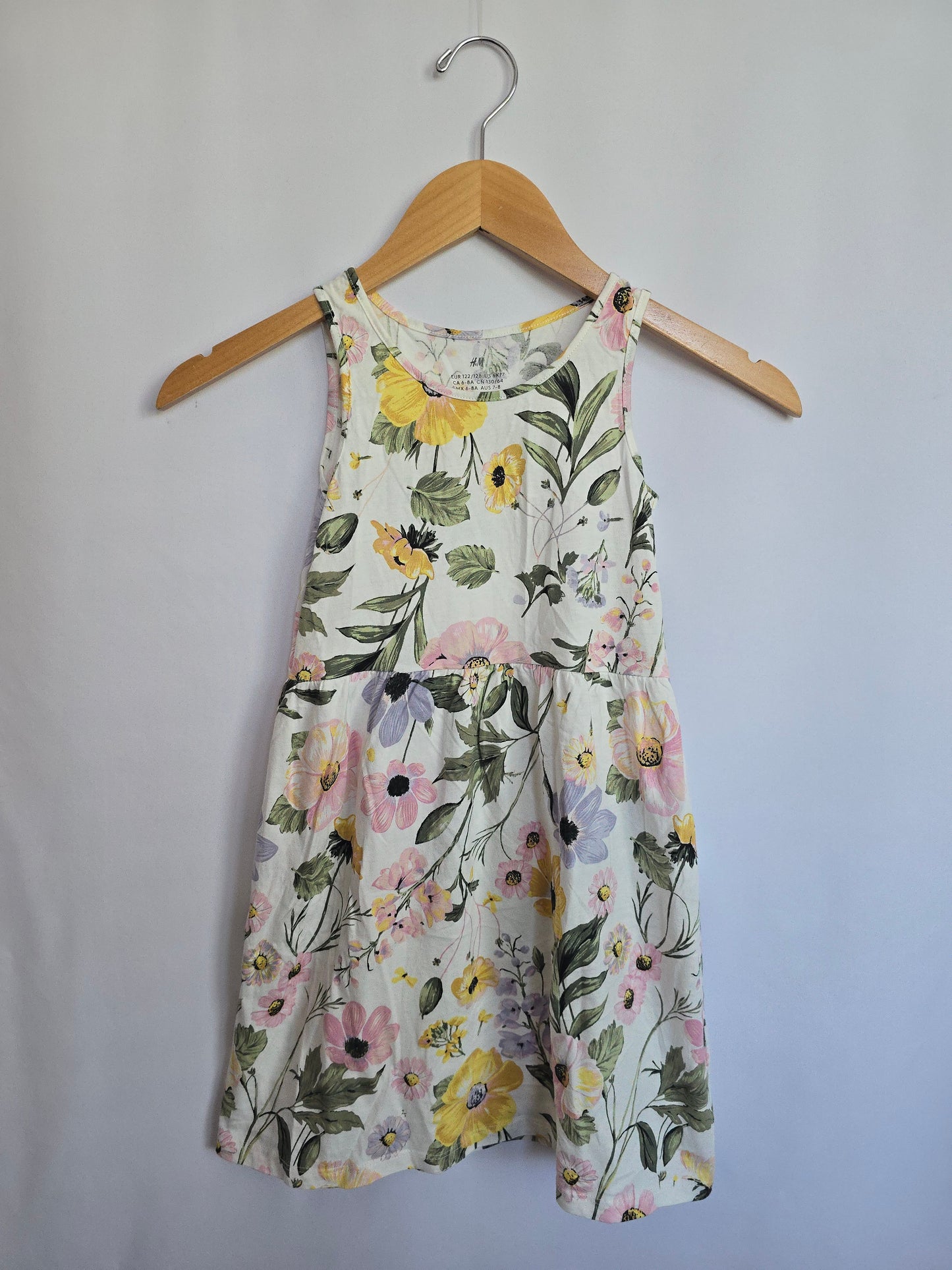 H&M White Rustic Floral Tank Dress • 6-8 years