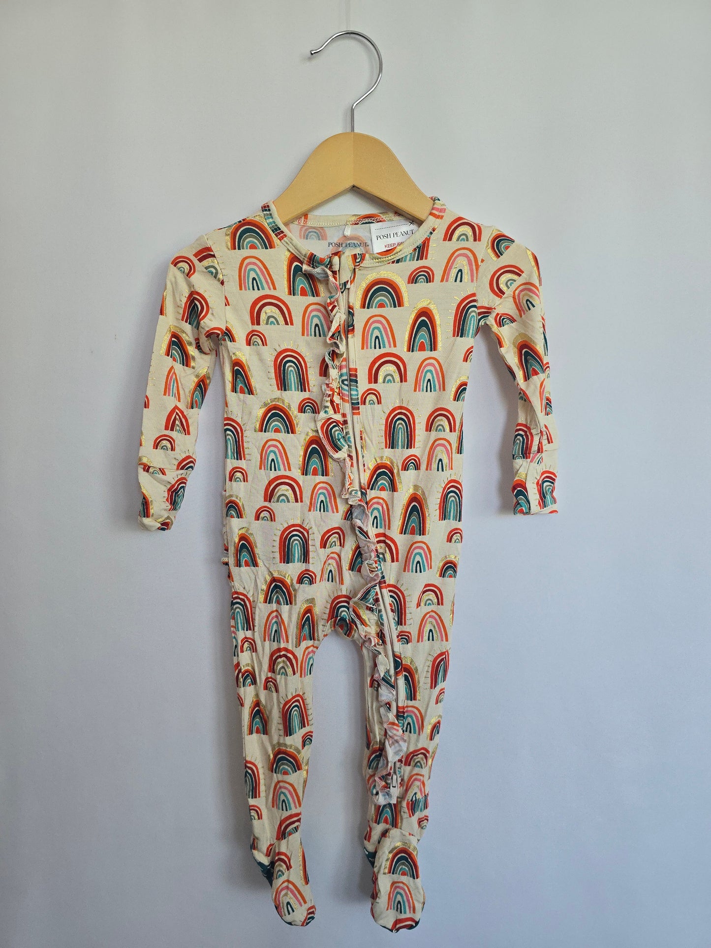 Posh Peanut Rainbows Ruffle Footie • 6-9 months