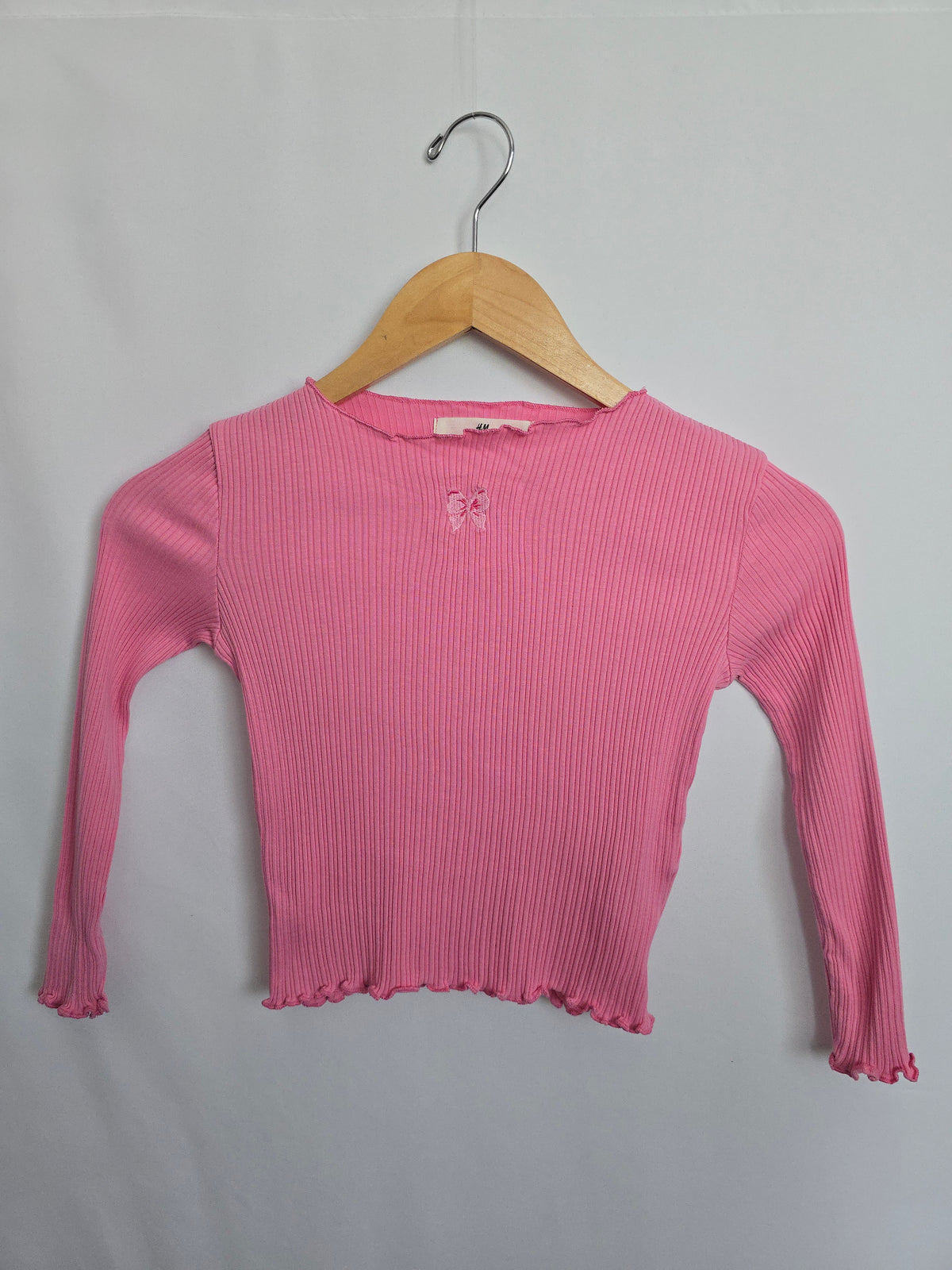 H&M Pink Ribbed Butterfly Long Sleeve Shirt • 4-6 years