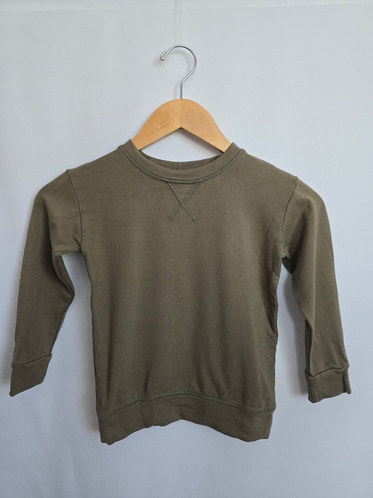 Jax & Lennon Olive Fleece Crewneck • 3-4 years