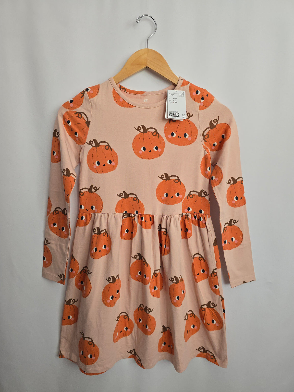 NEW H&M Pink Pumpkin Long Sleeve Dress • 8-10 years