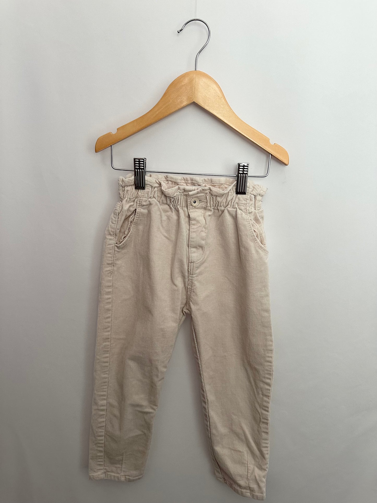 Zara Cream Cord Paperbag Waist Pants • 4-5 years