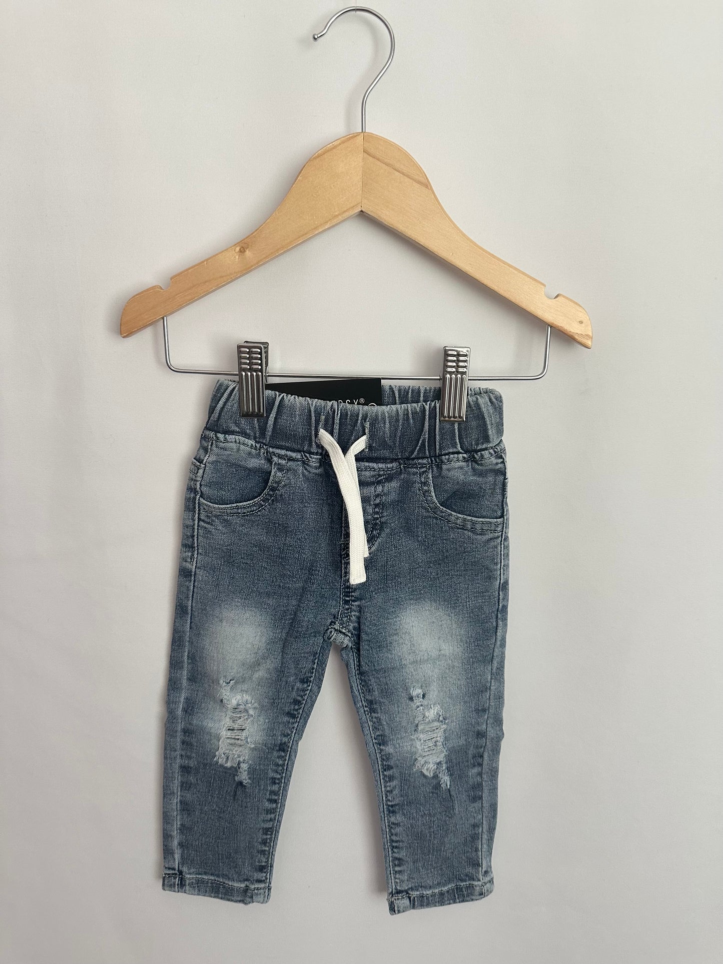 NEW Little Bipsy Denim Joggers • 6-12 months