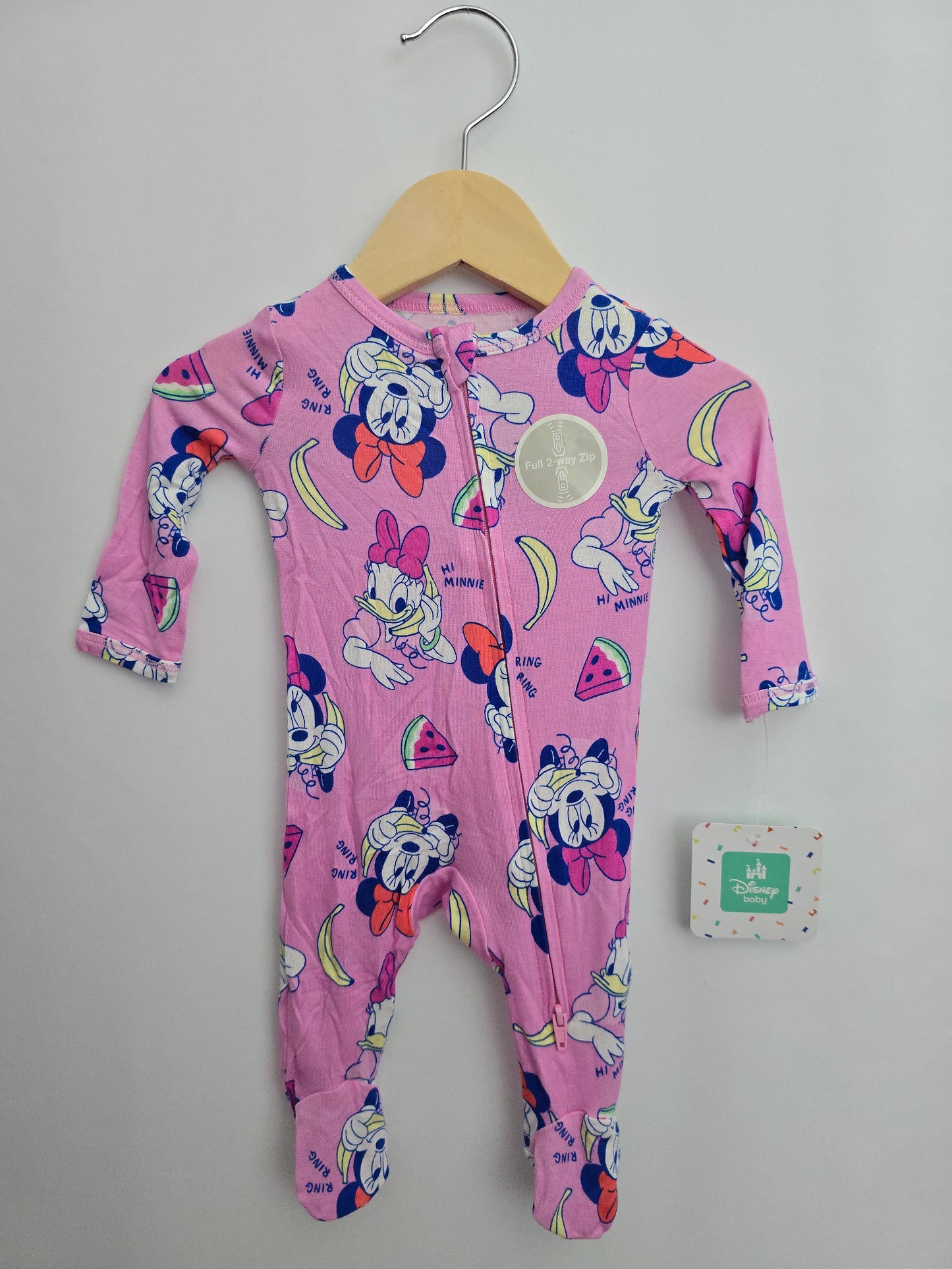 NEW Pink Viscose Minnie Zip Footie • 3-6 months