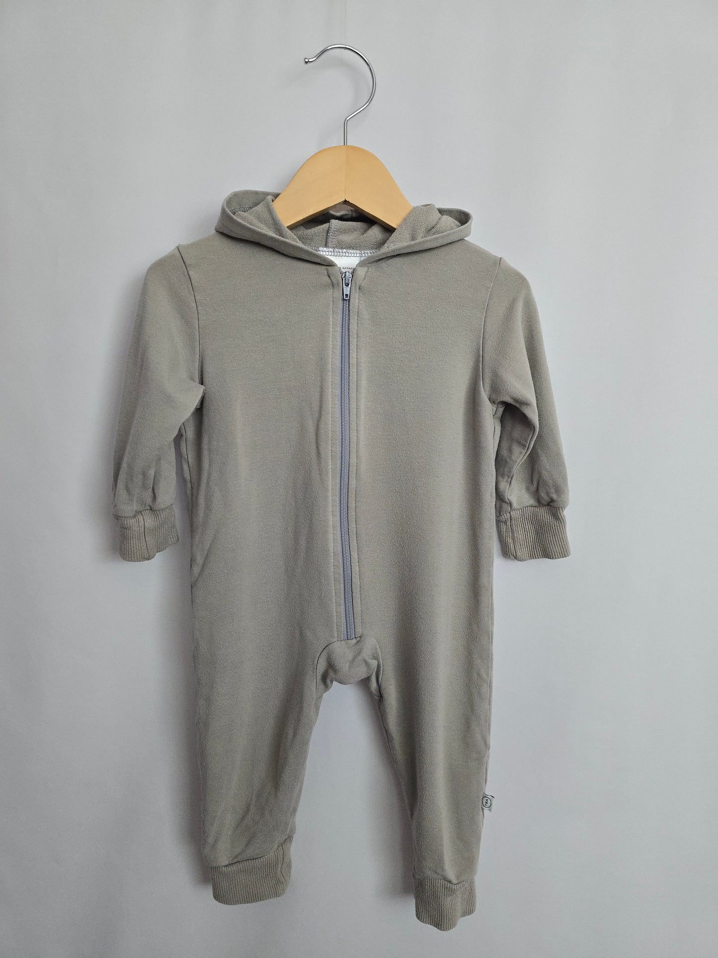 PLAY Tiny Button Apparel Grey Hooded Romper • 6-12 months