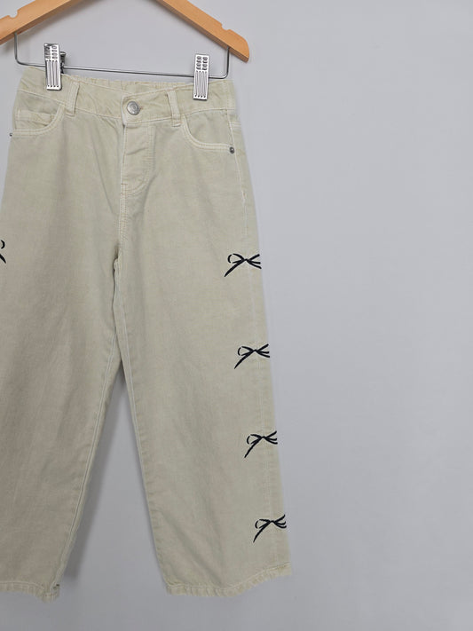 Zara Ivory Bows Wide Leg Jeans • 5-6 years