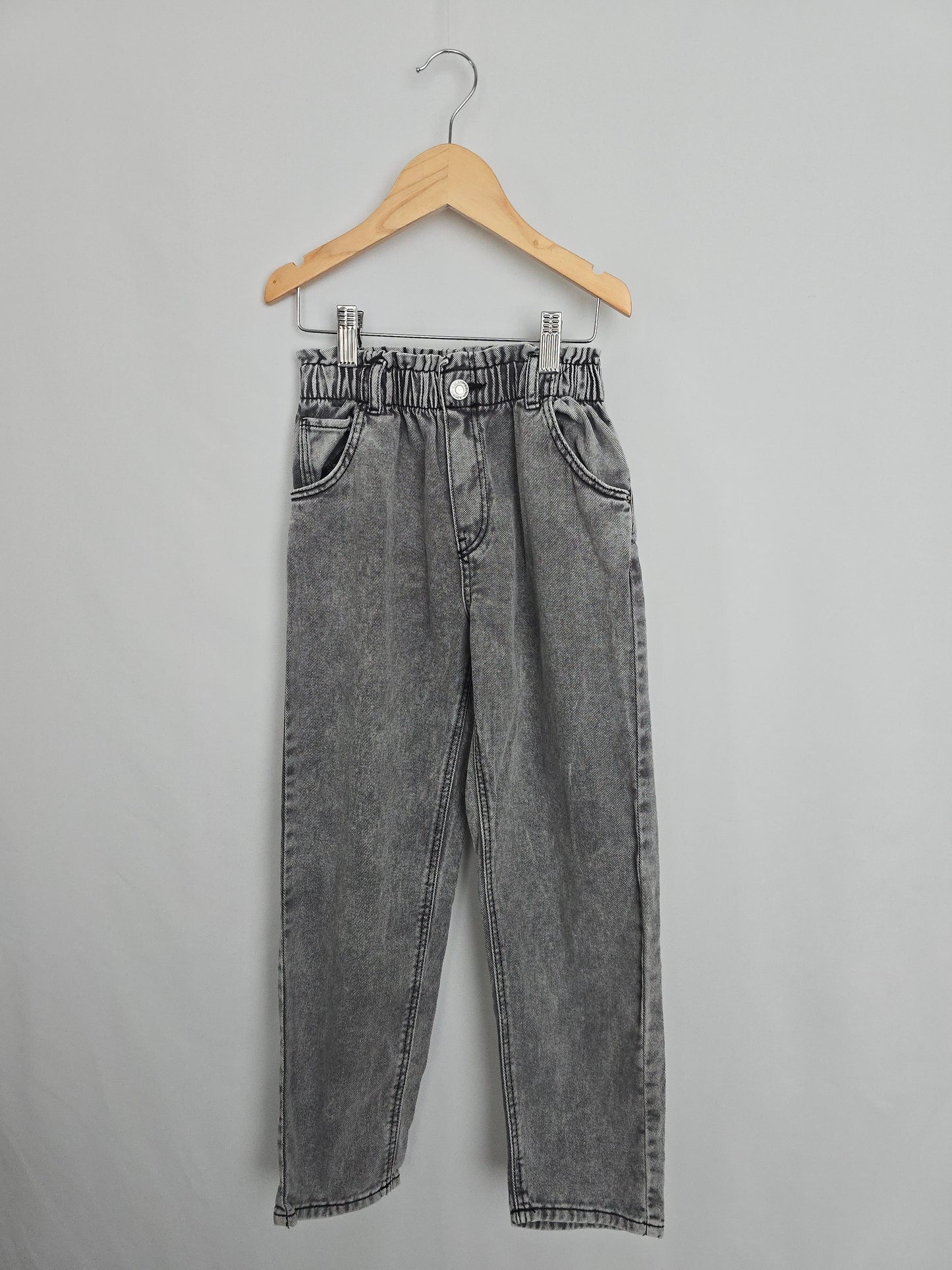 H&M Grey Wash Paperbag Waist Wide Leg Jeans • 7-8 years