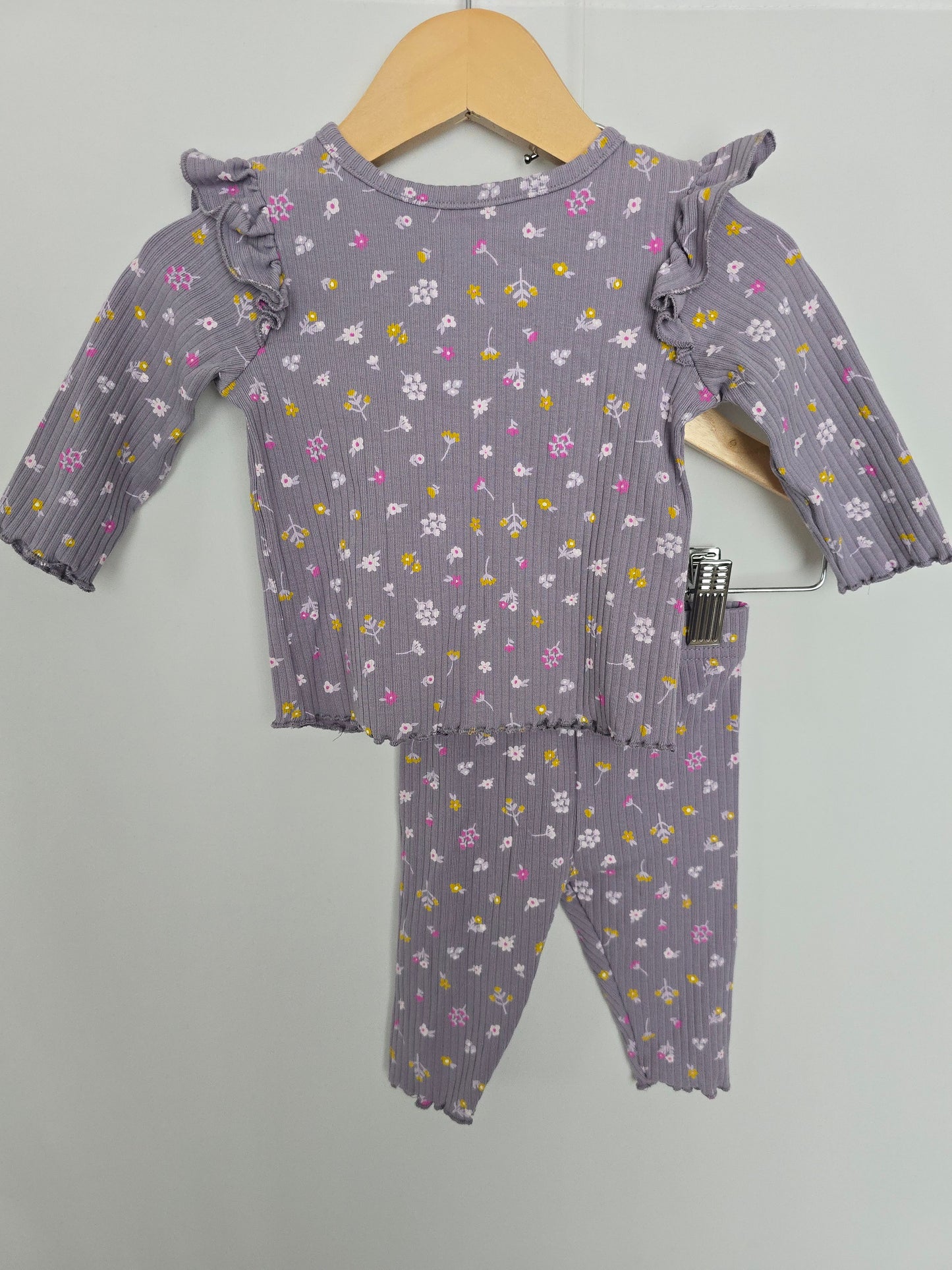 George Purple Floral Ribbed Set • 0-3 months