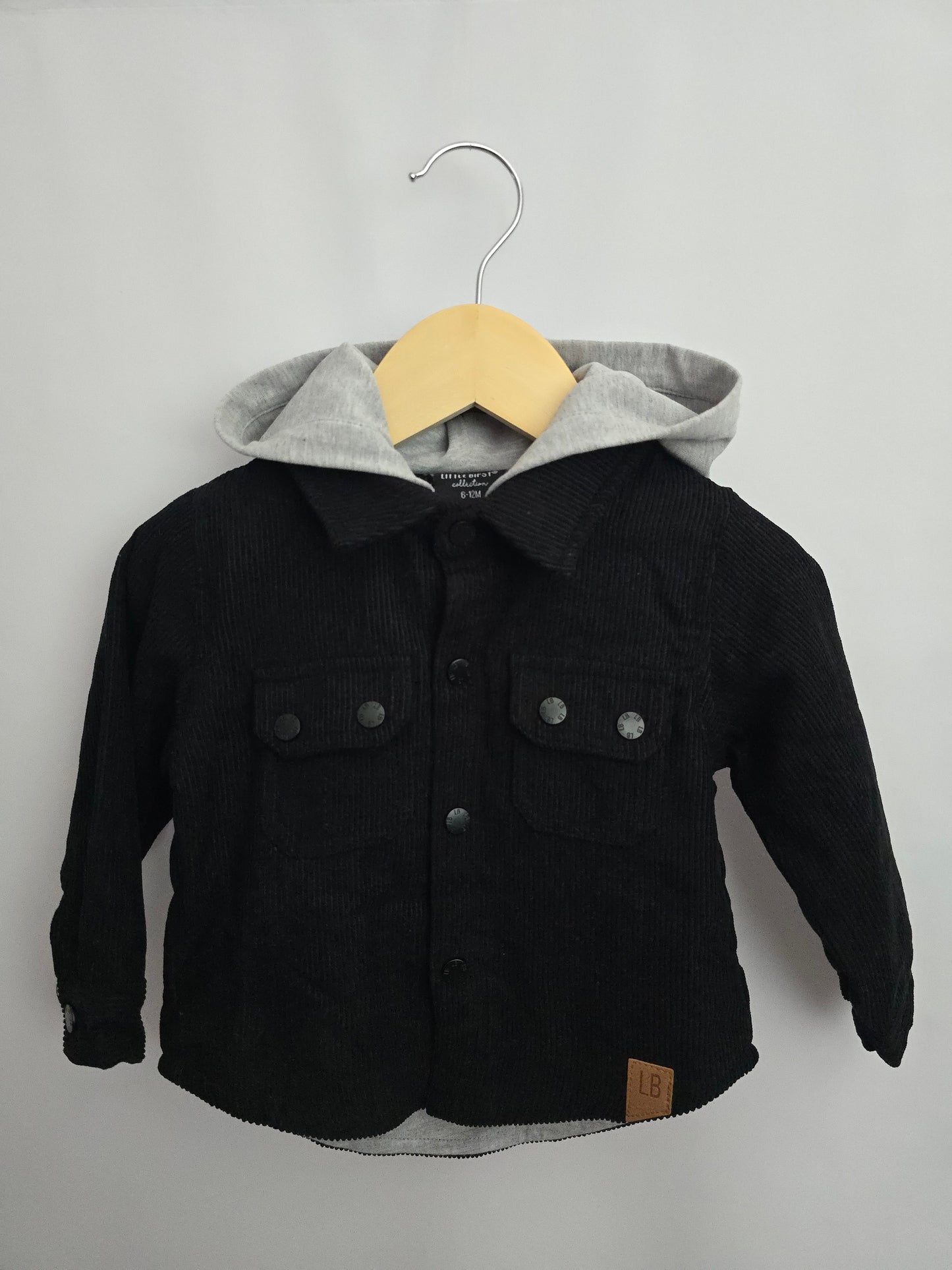 Little Bipsy Black Cord Hoodie Shacket *flaw* • 6-12 months