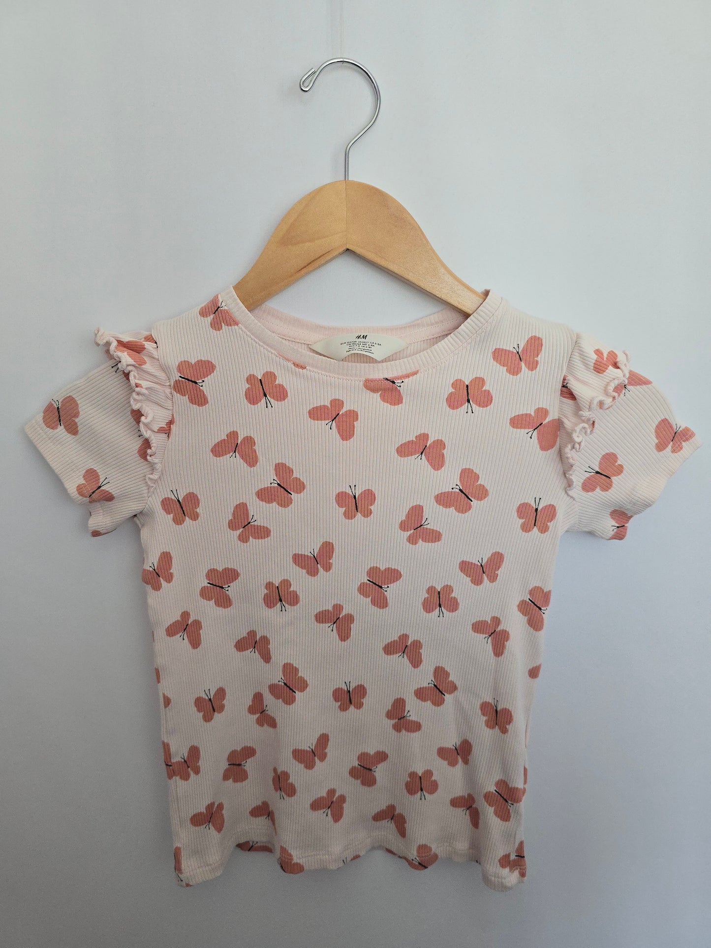 H&M Light Pink Ribbed Butterfly Tee • 6-8 years