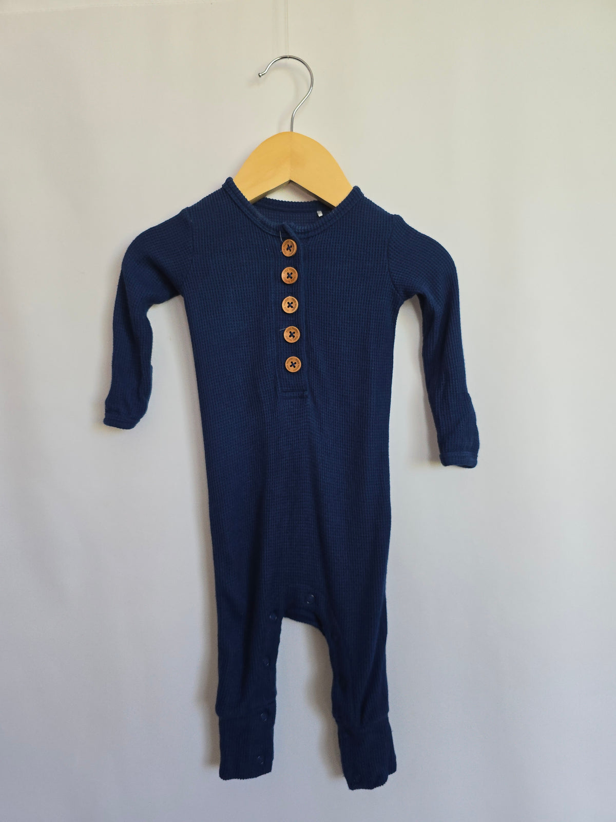 Posh Peanut Blue Waffle Romper • 0-3 months
