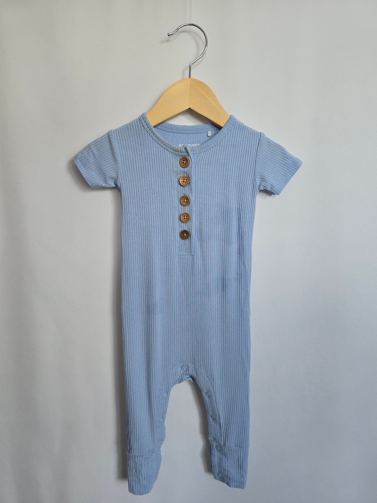 PLAY Posh Peanut Sky Blue Ribbed Romper • 6-9 months