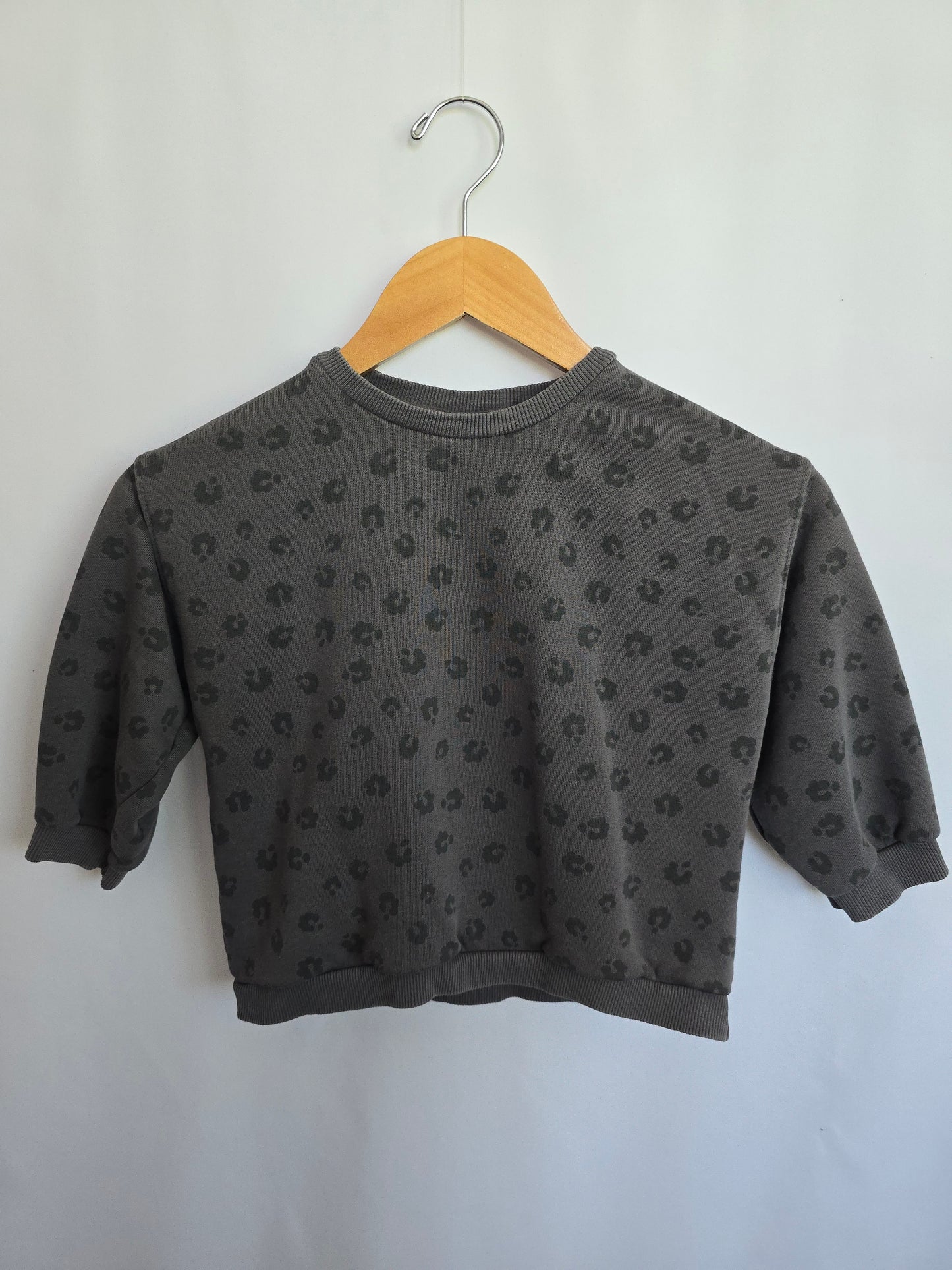 Zara Charcoal Leopard Oversized Crewneck • 4-5 years
